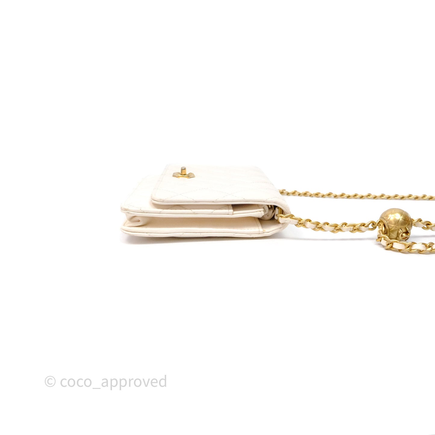 Chanel Quilted Pearl Crush Wallet on Chain WOC Ivory White Lambskin Aged Gold Hardware