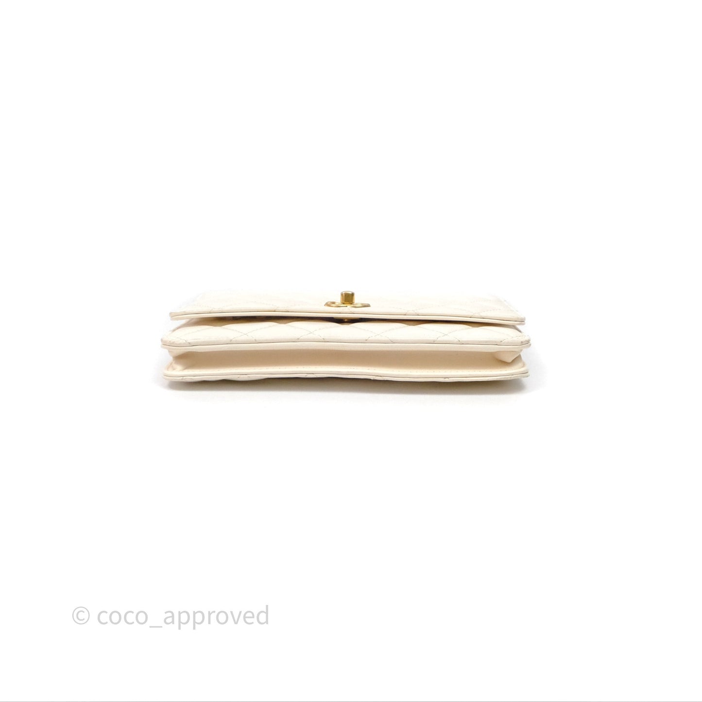 Chanel Quilted Pearl Crush Wallet on Chain WOC Ivory White Lambskin Aged Gold Hardware