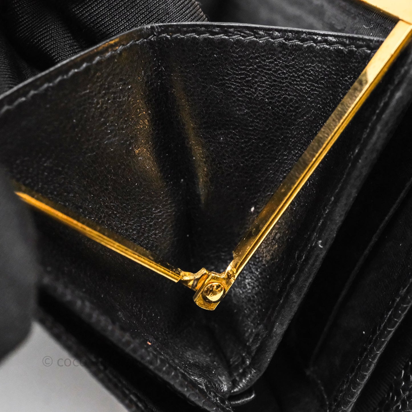 Chanel Vintage Buckle Wallet Black Caviar Gold Hardware⁣
