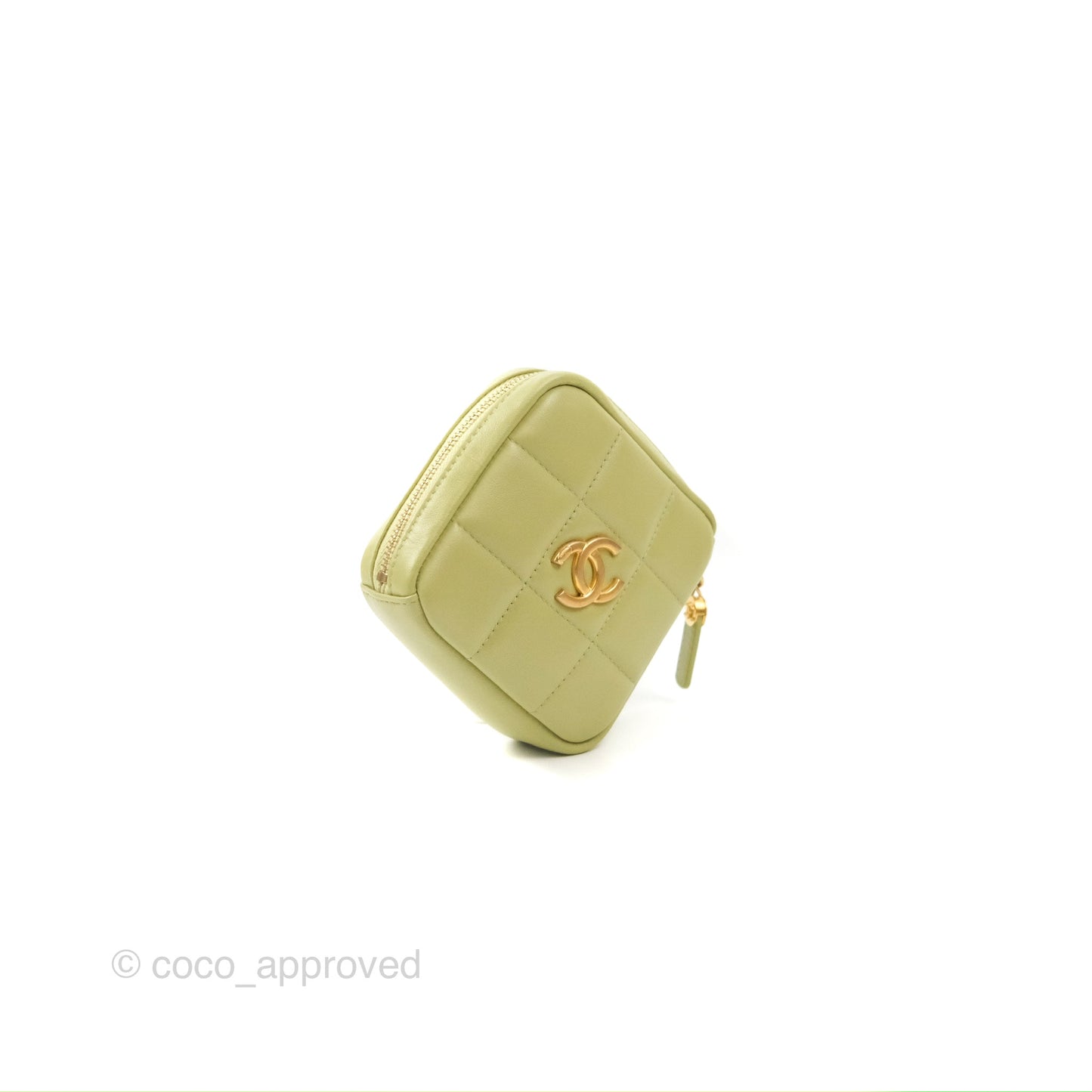 Chanel Diamond Belt Coin Purse Avocado Green Lambskin Gold Hardware