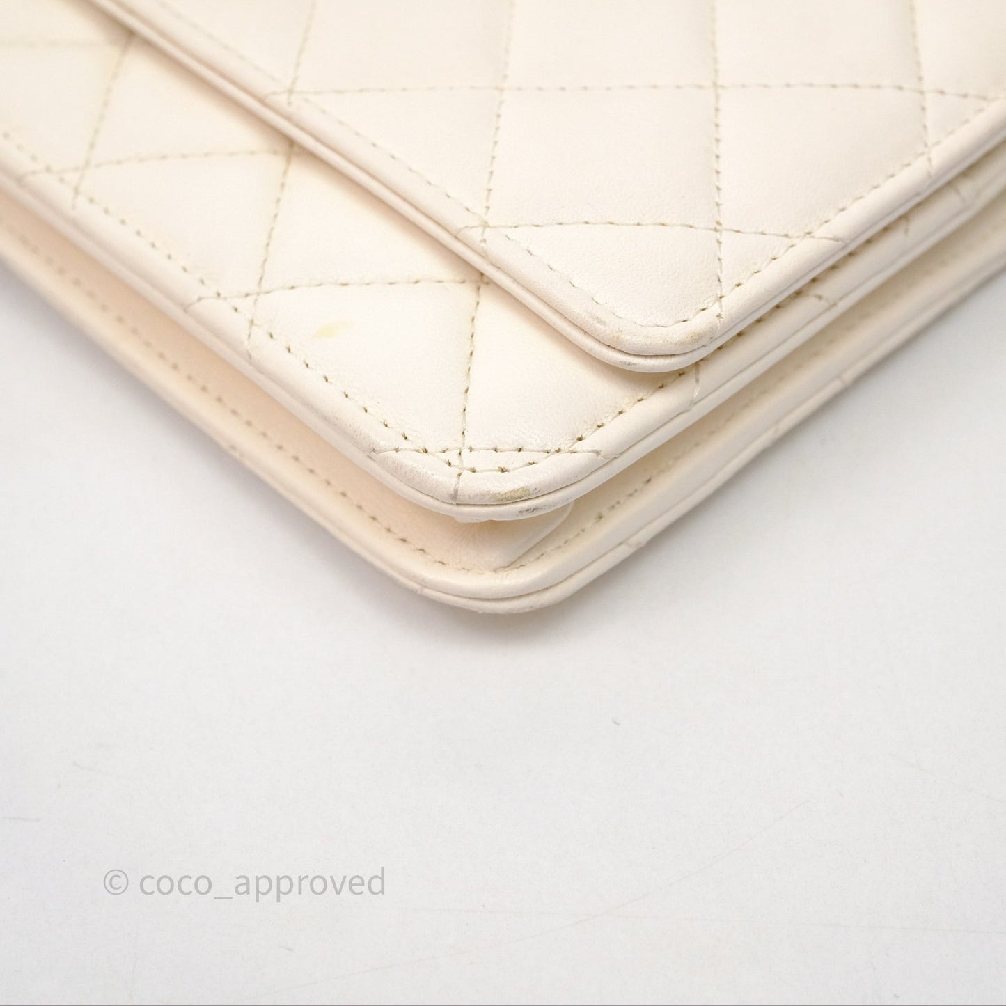 Chanel Quilted Pearl Crush Wallet on Chain WOC Ivory White Lambskin Aged Gold Hardware