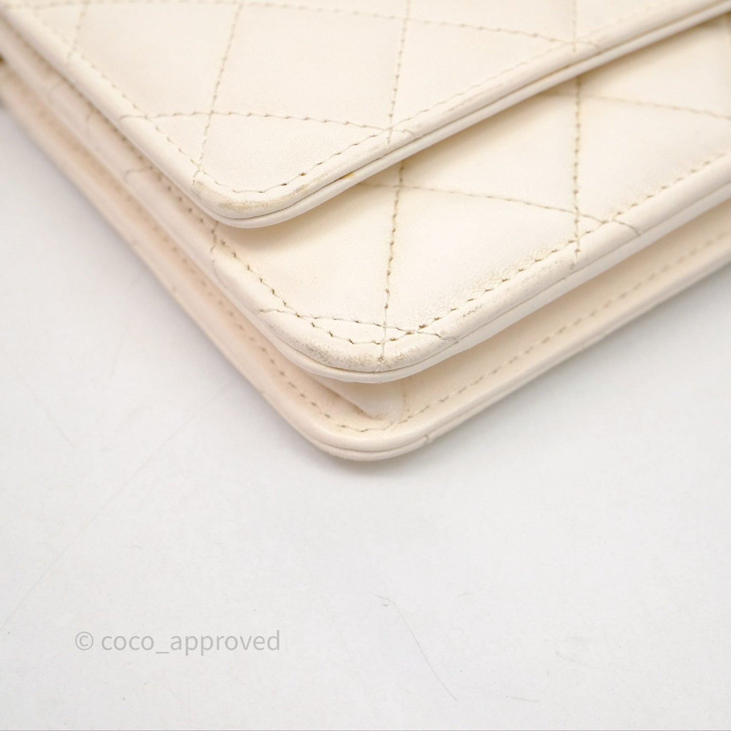 Chanel Quilted Pearl Crush Wallet on Chain WOC Ivory White Lambskin Aged Gold Hardware