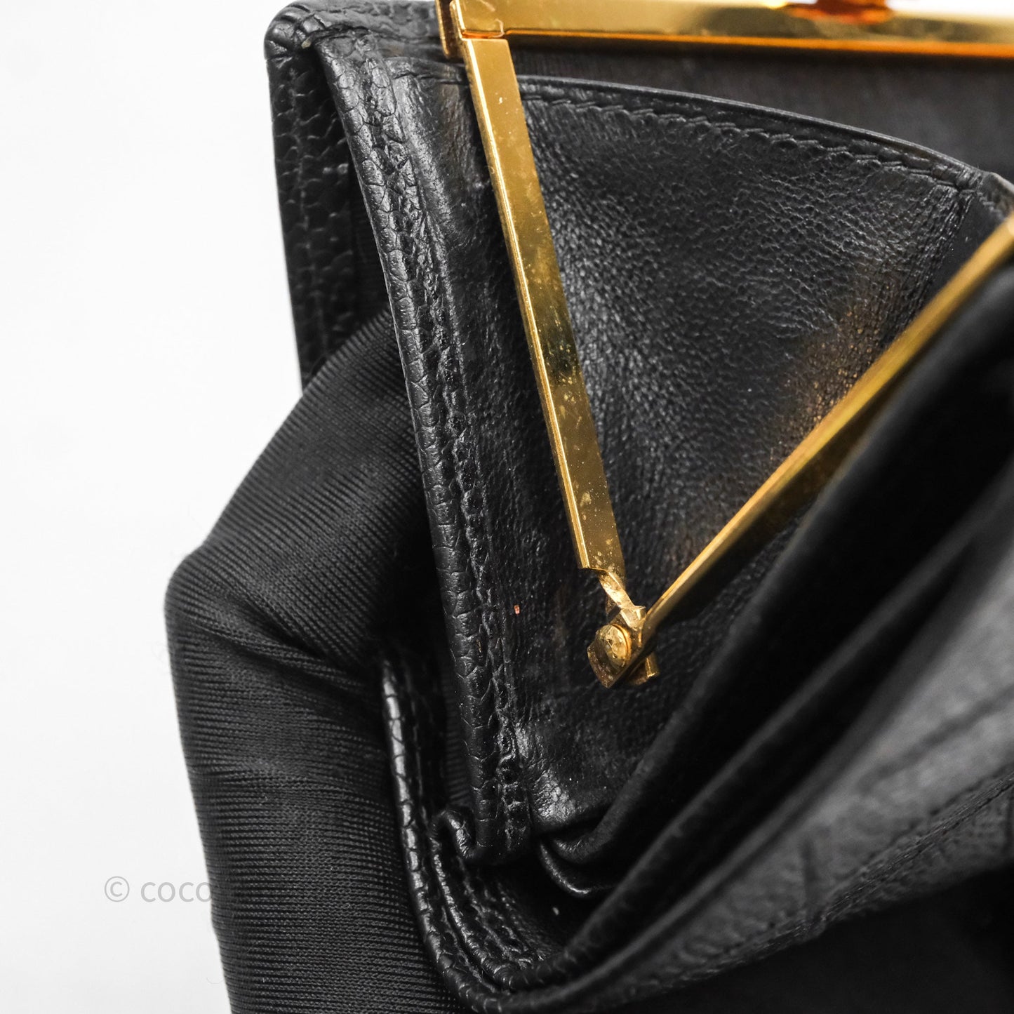 Chanel Vintage Buckle Wallet Black Caviar Gold Hardware⁣