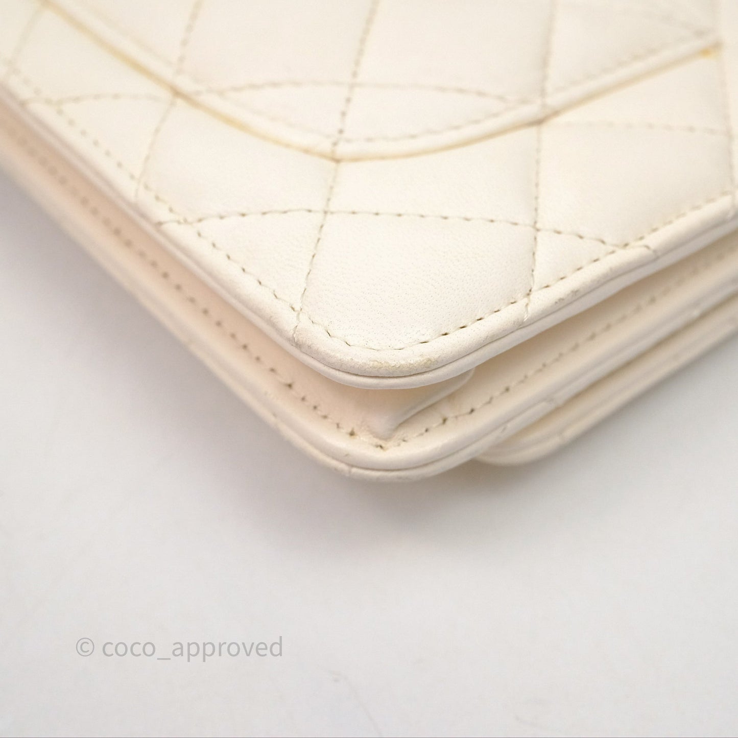 Chanel Quilted Pearl Crush Wallet on Chain WOC Ivory White Lambskin Aged Gold Hardware