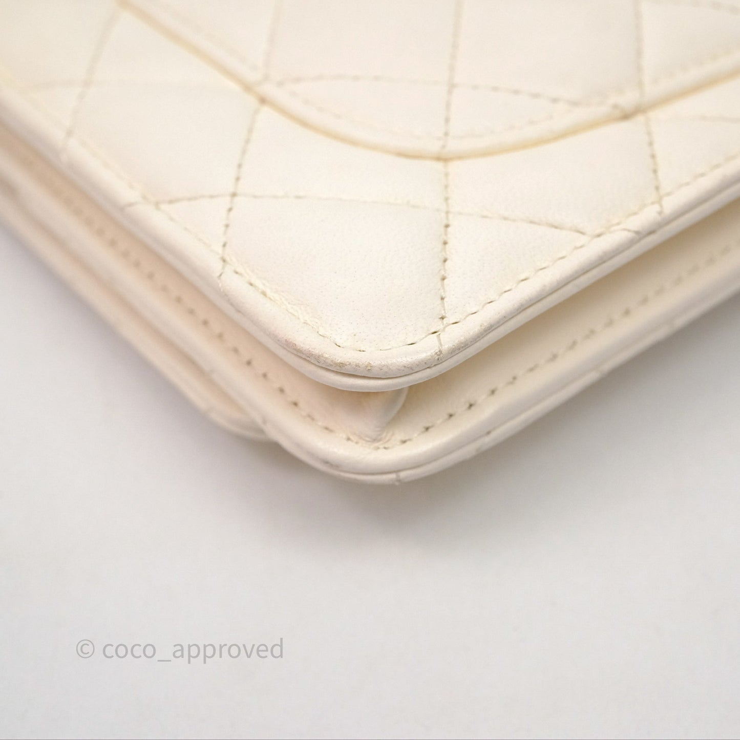 Chanel Quilted Pearl Crush Wallet on Chain WOC Ivory White Lambskin Aged Gold Hardware