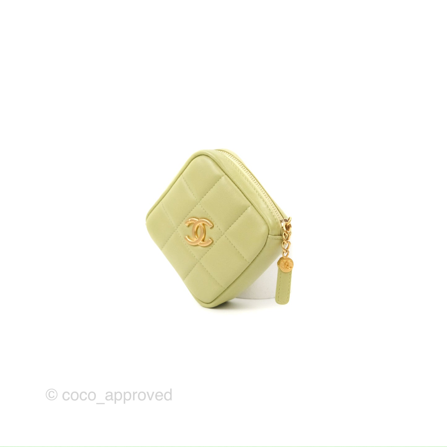 Chanel Diamond Belt Coin Purse Avocado Green Lambskin Gold Hardware