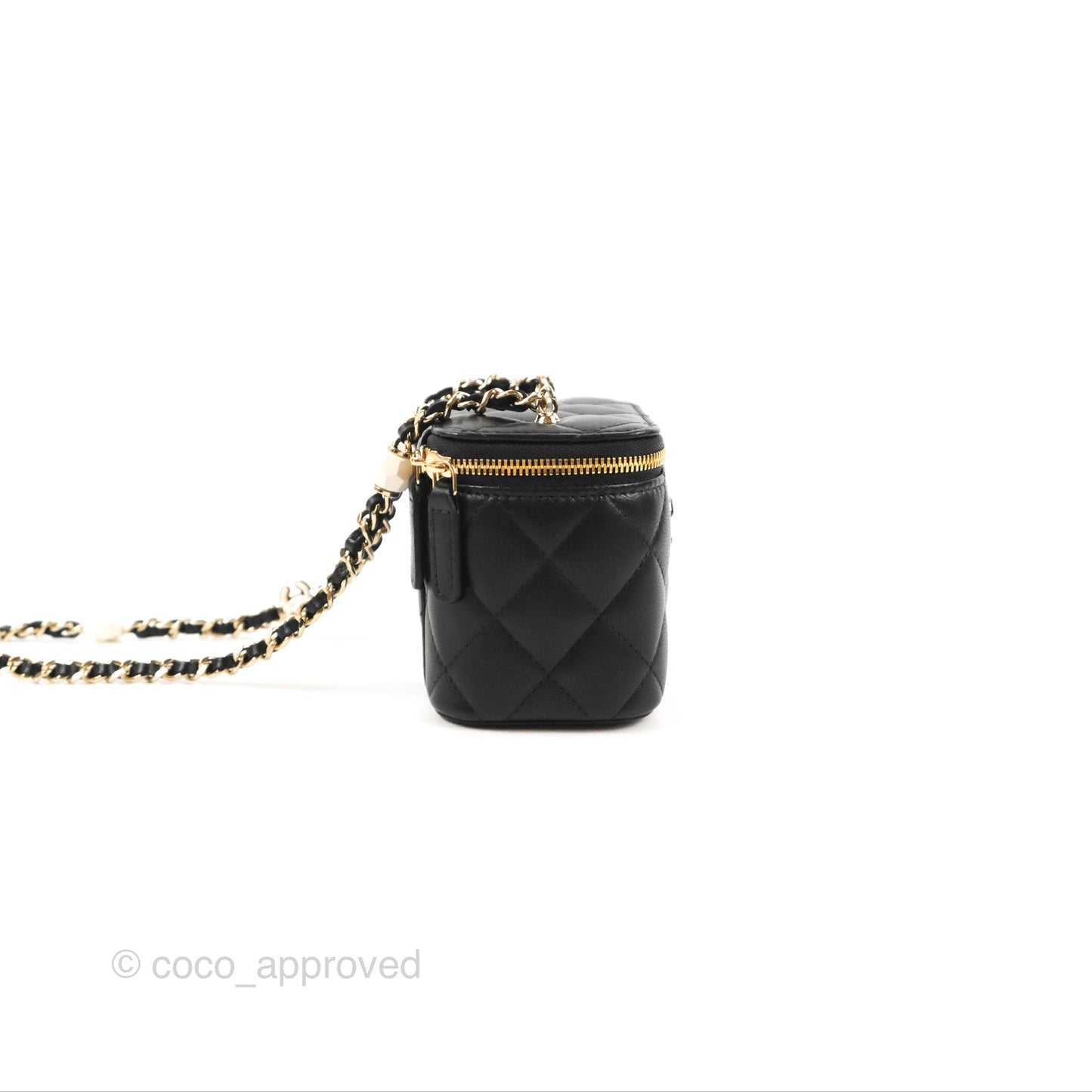 Chanel Mini Vanity With Charm Chain Black Lambskin Gold Hardware