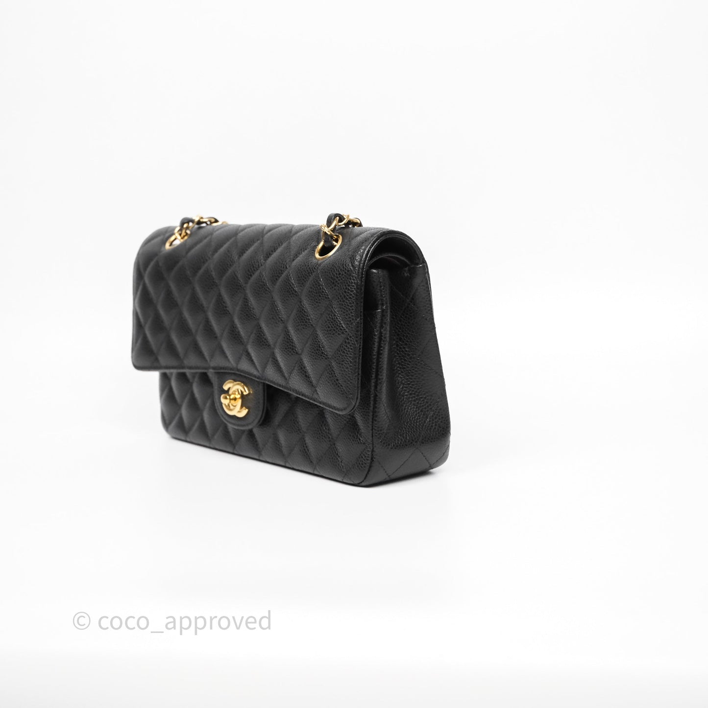Chanel Classic M/L Medium Flap Quilted Black Caviar Gold Hardware