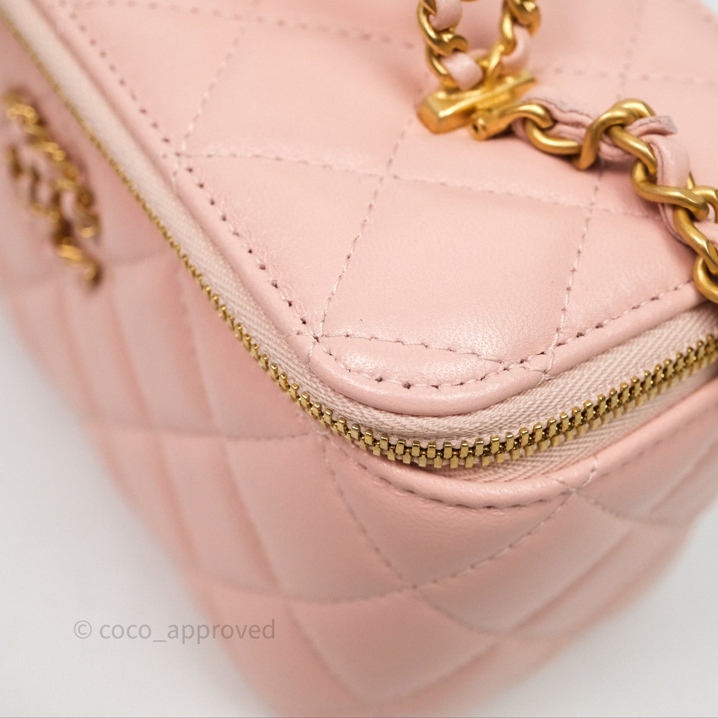 Chanel Vanity Rectangular Top Handle Pink Lambskin Gold Hardware