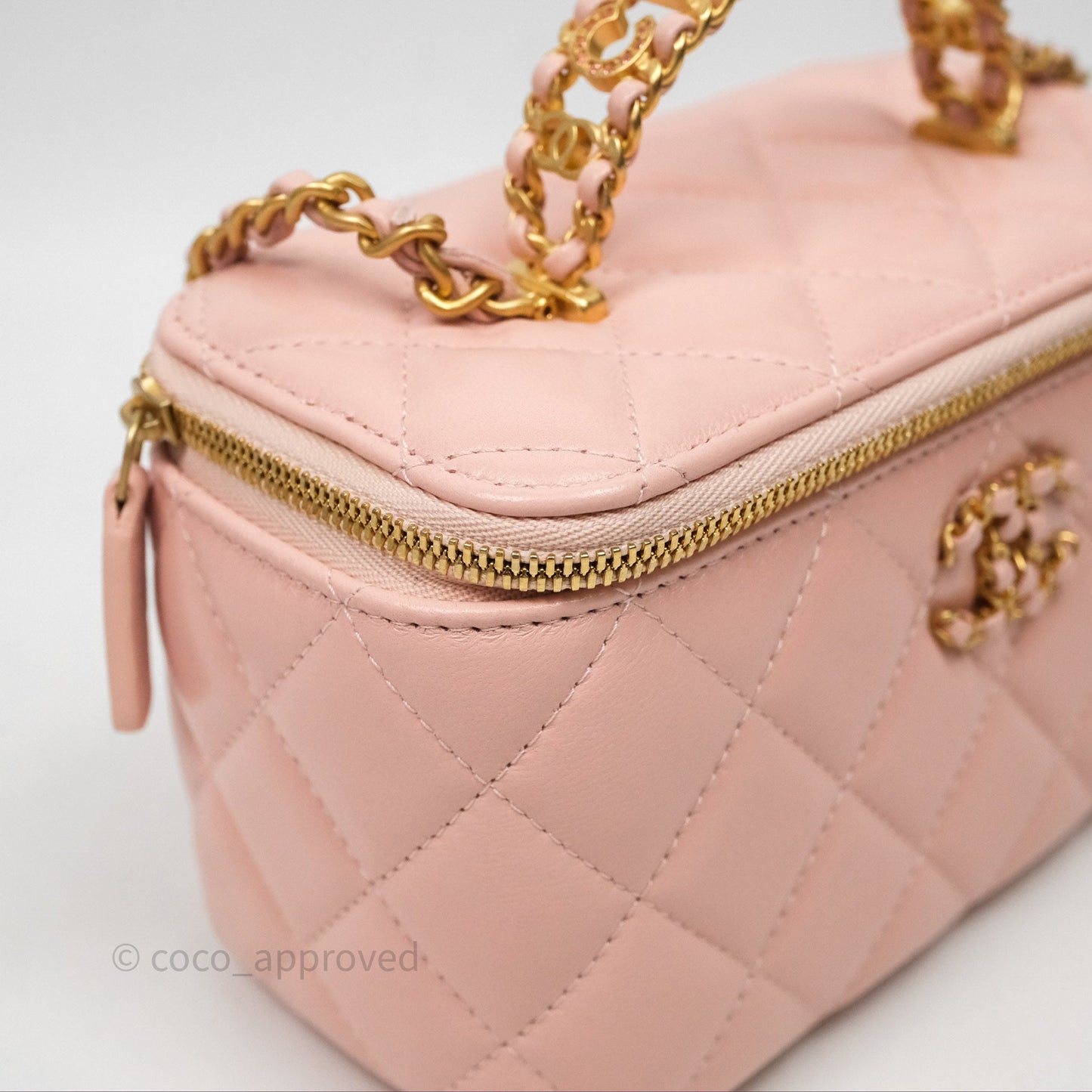 Chanel Vanity Rectangular Top Handle Pink Lambskin Gold Hardware