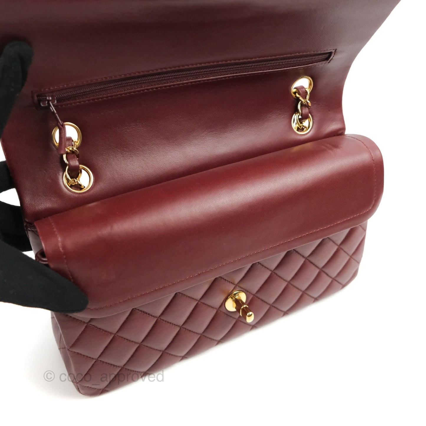 Chanel Classic M/L Medium Flap Quilted Burgundy Lambskin Gold Hardware