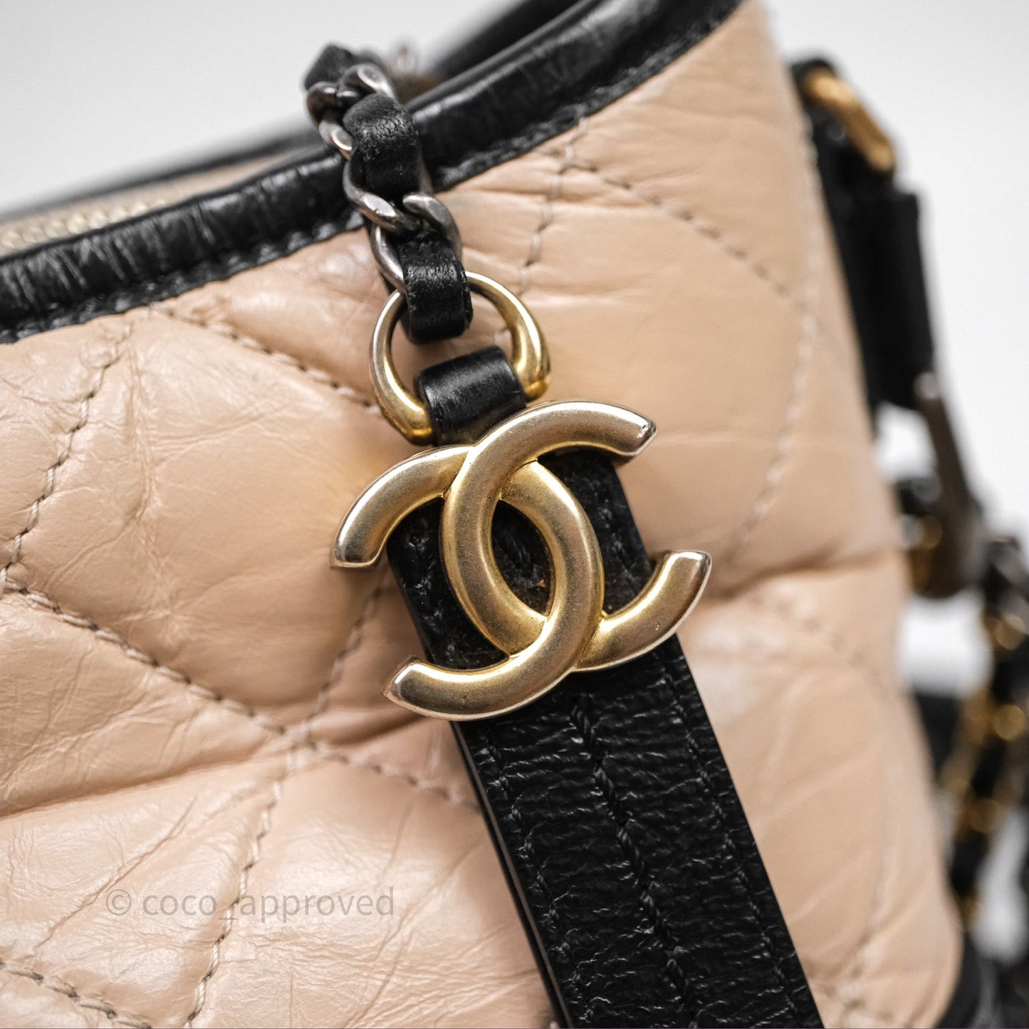 Chanel Small Gabrielle Hobo Quilted Black Beige Aged Calfskin