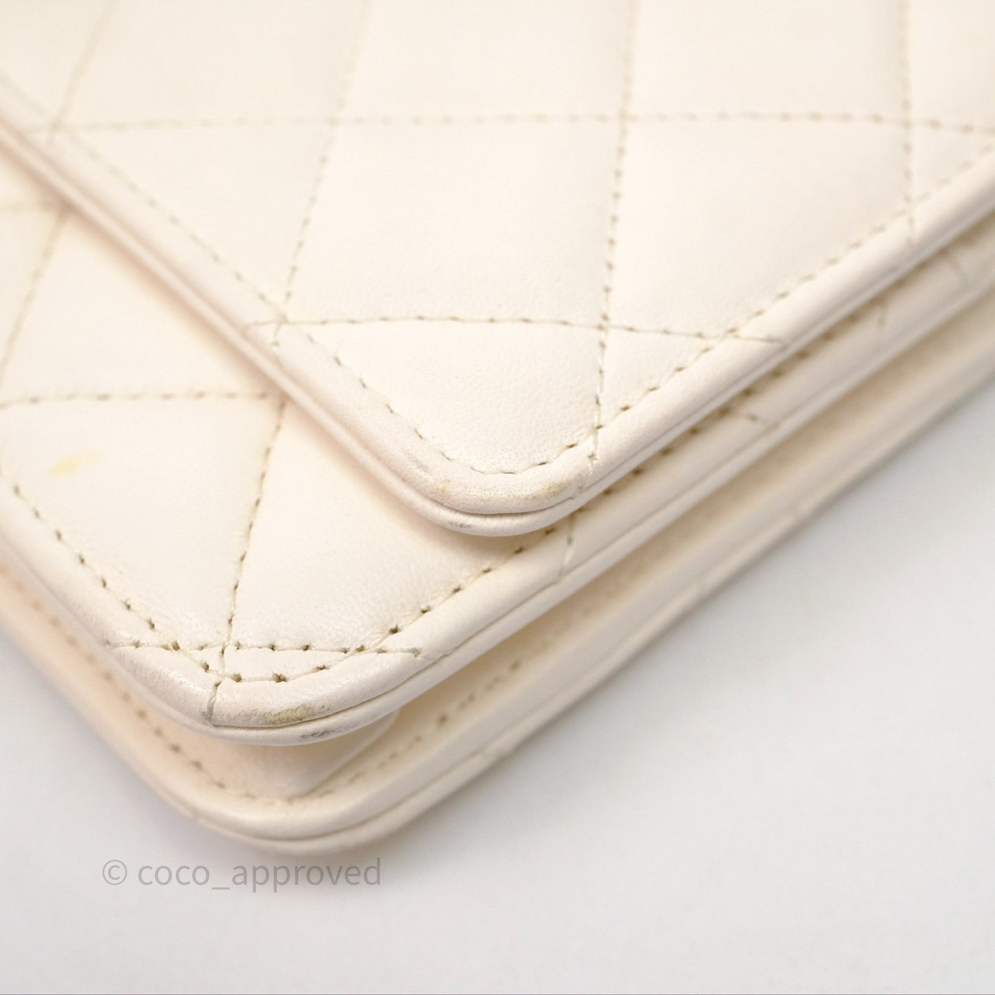 Chanel Quilted Pearl Crush Wallet on Chain WOC Ivory White Lambskin Aged Gold Hardware