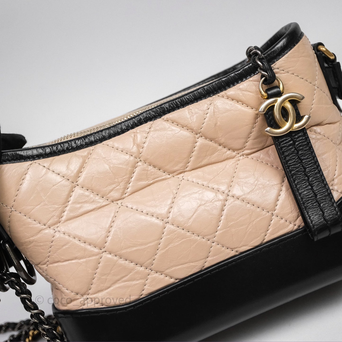 Chanel Small Gabrielle Hobo Quilted Black Beige Aged Calfskin