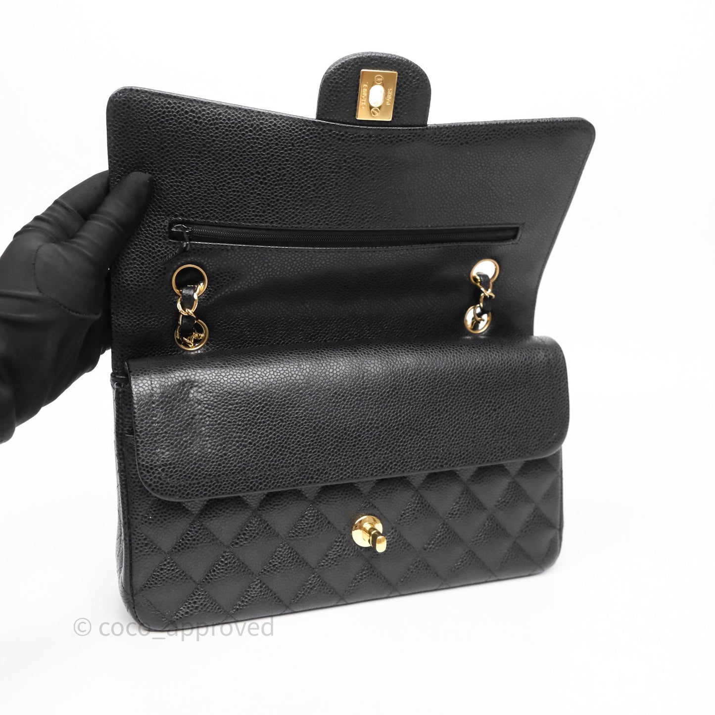 Chanel Classic M/L Medium Flap Quilted Black Caviar Gold Hardware