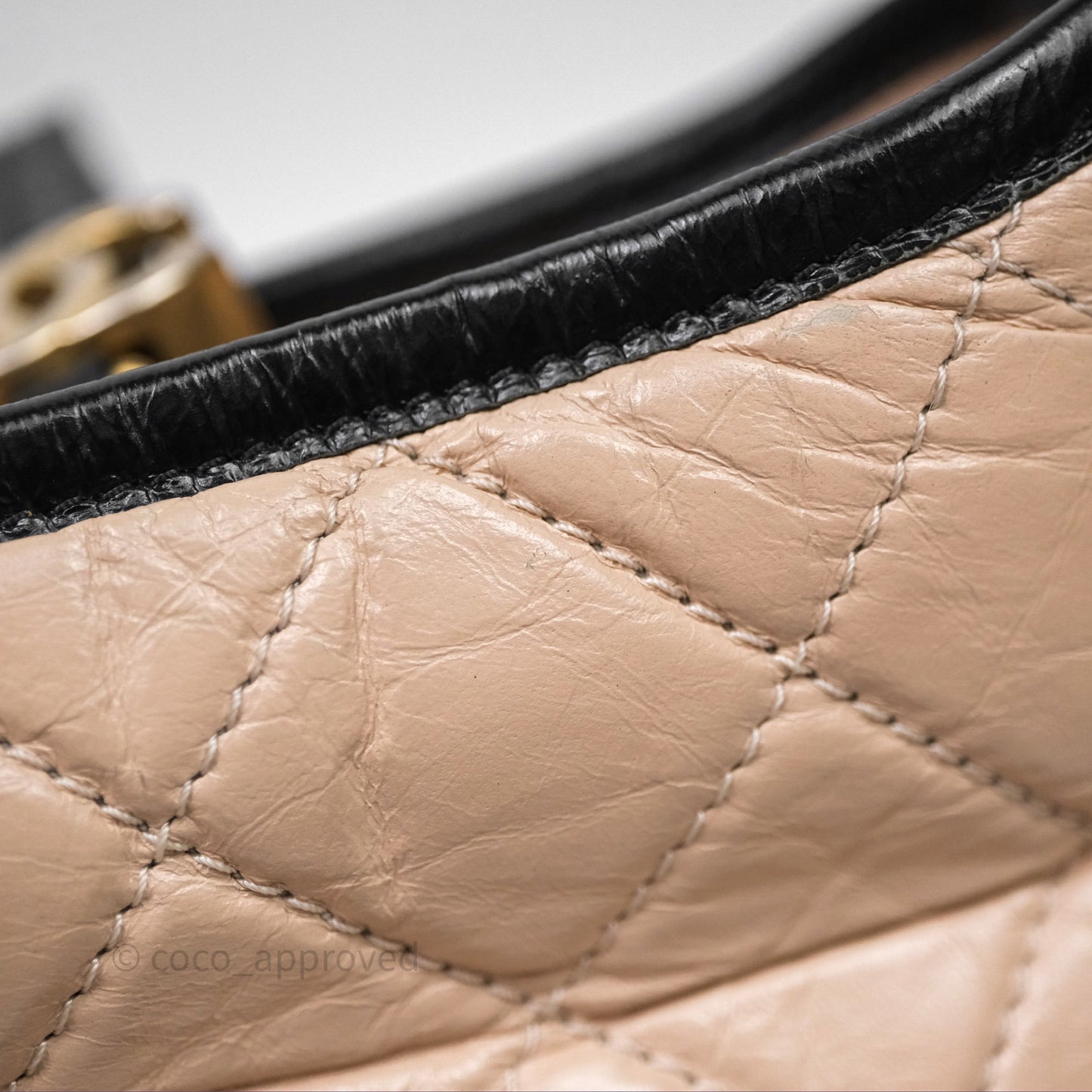 Chanel Small Gabrielle Hobo Quilted Black Beige Aged Calfskin