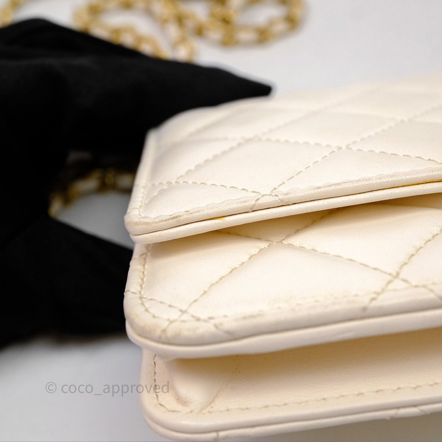 Chanel Quilted Pearl Crush Wallet on Chain WOC Ivory White Lambskin Aged Gold Hardware