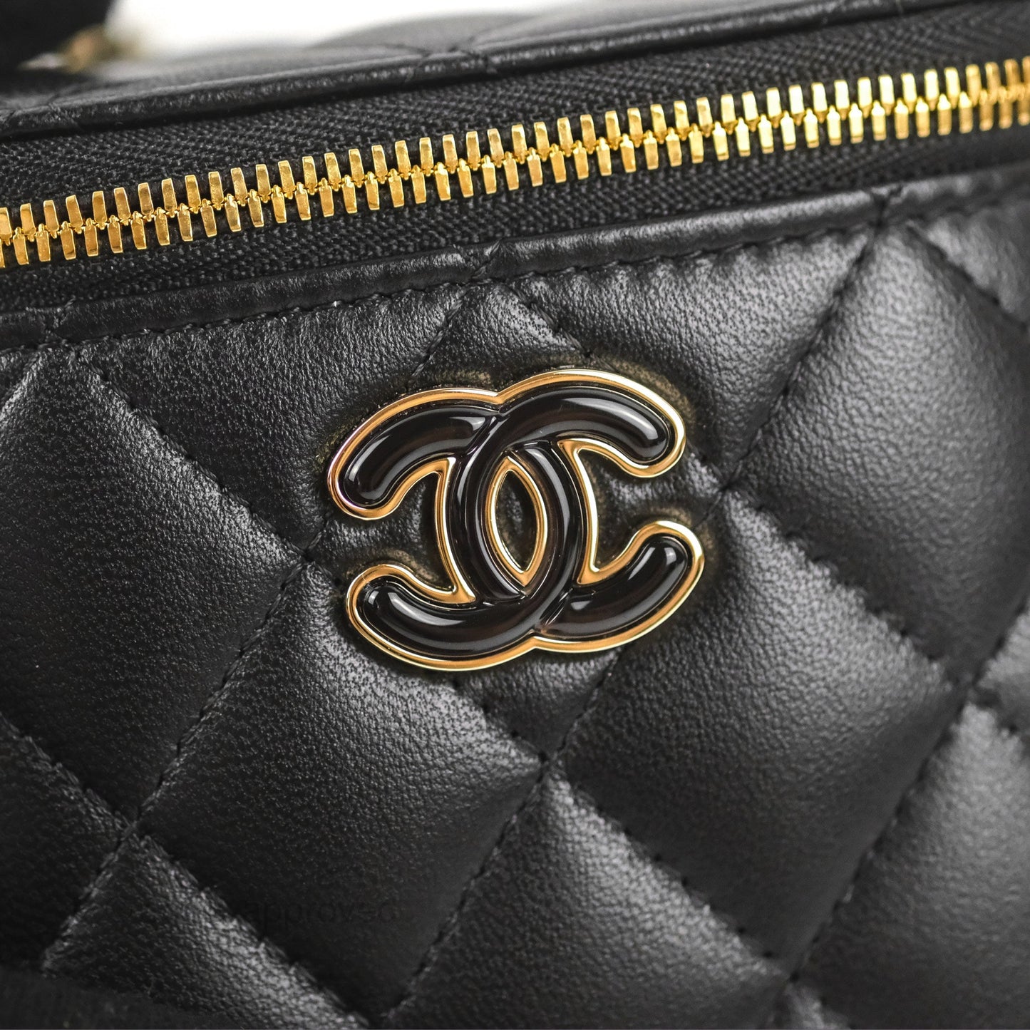 Chanel Mini Vanity With Charm Chain Black Lambskin Gold Hardware