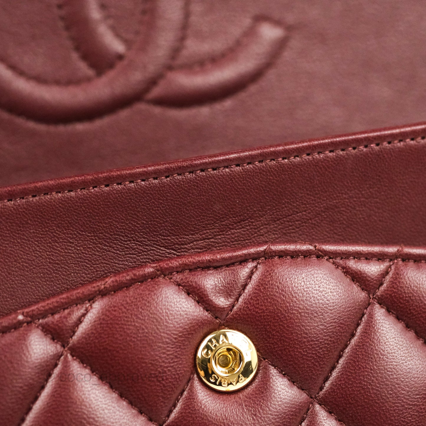 Chanel Classic M/L Medium Flap Quilted Burgundy Lambskin Gold Hardware
