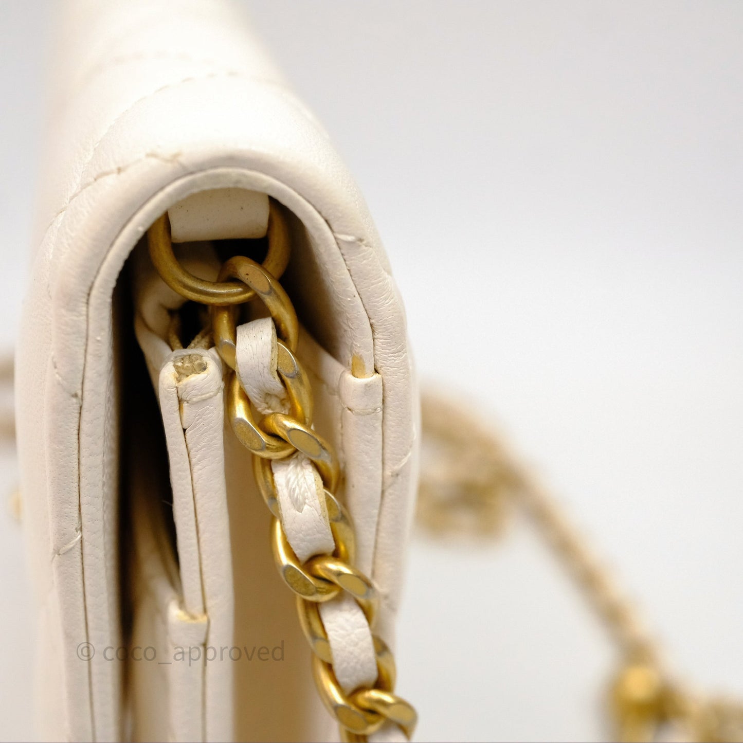 Chanel Quilted Pearl Crush Wallet on Chain WOC Ivory White Lambskin Aged Gold Hardware