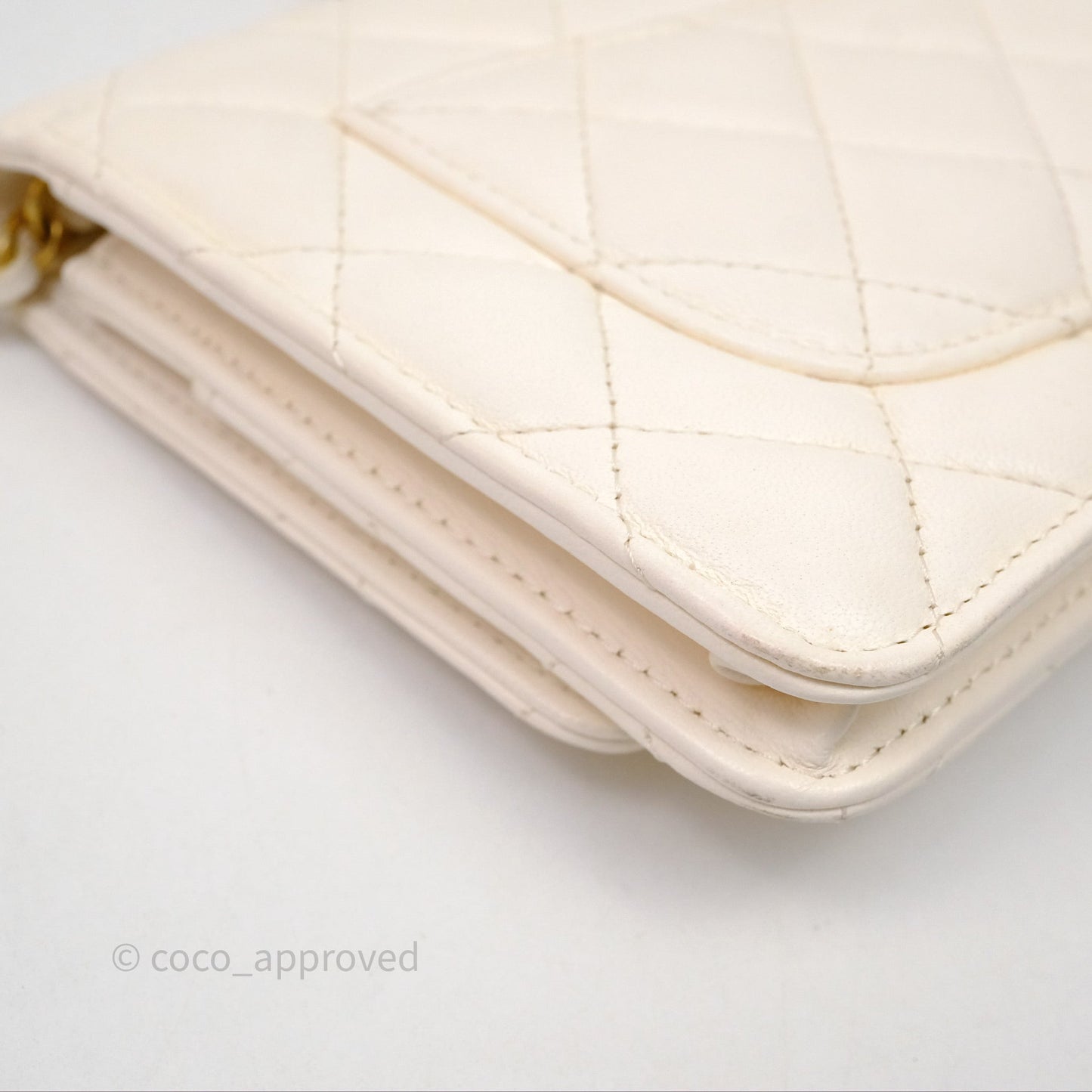 Chanel Quilted Pearl Crush Wallet on Chain WOC Ivory White Lambskin Aged Gold Hardware