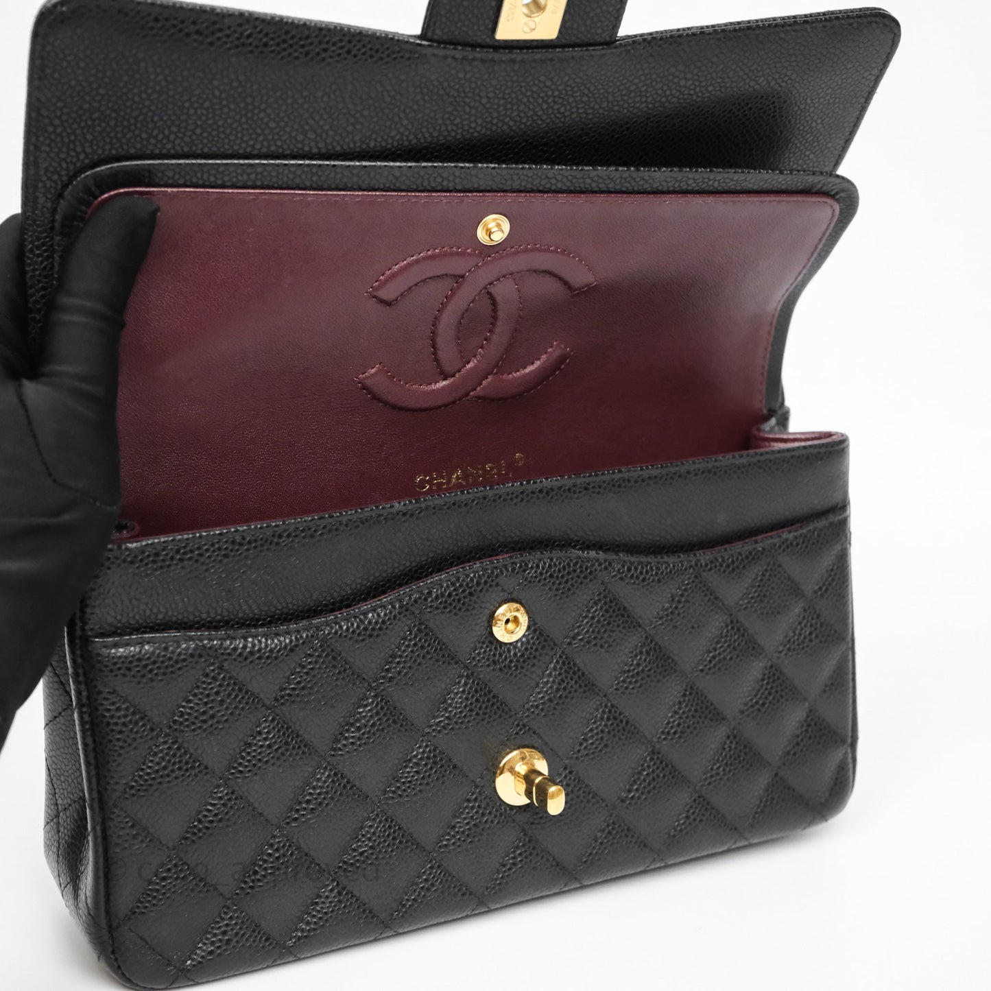 Chanel Classic M/L Medium Flap Quilted Black Caviar Gold Hardware