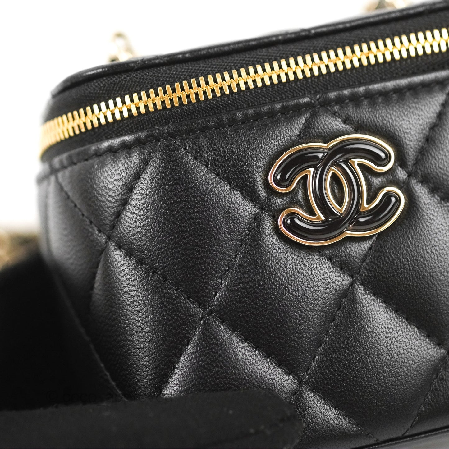 Chanel Mini Vanity With Charm Chain Black Lambskin Gold Hardware