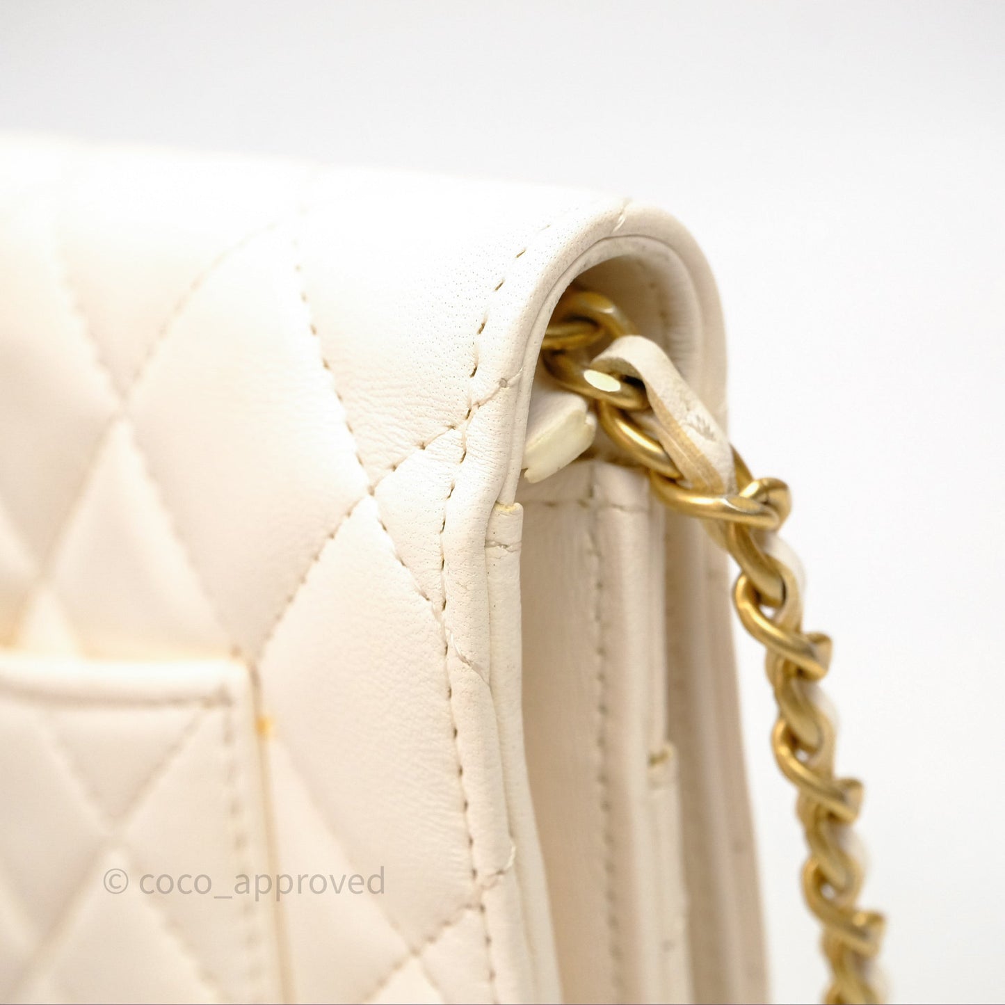 Chanel Quilted Pearl Crush Wallet on Chain WOC Ivory White Lambskin Aged Gold Hardware