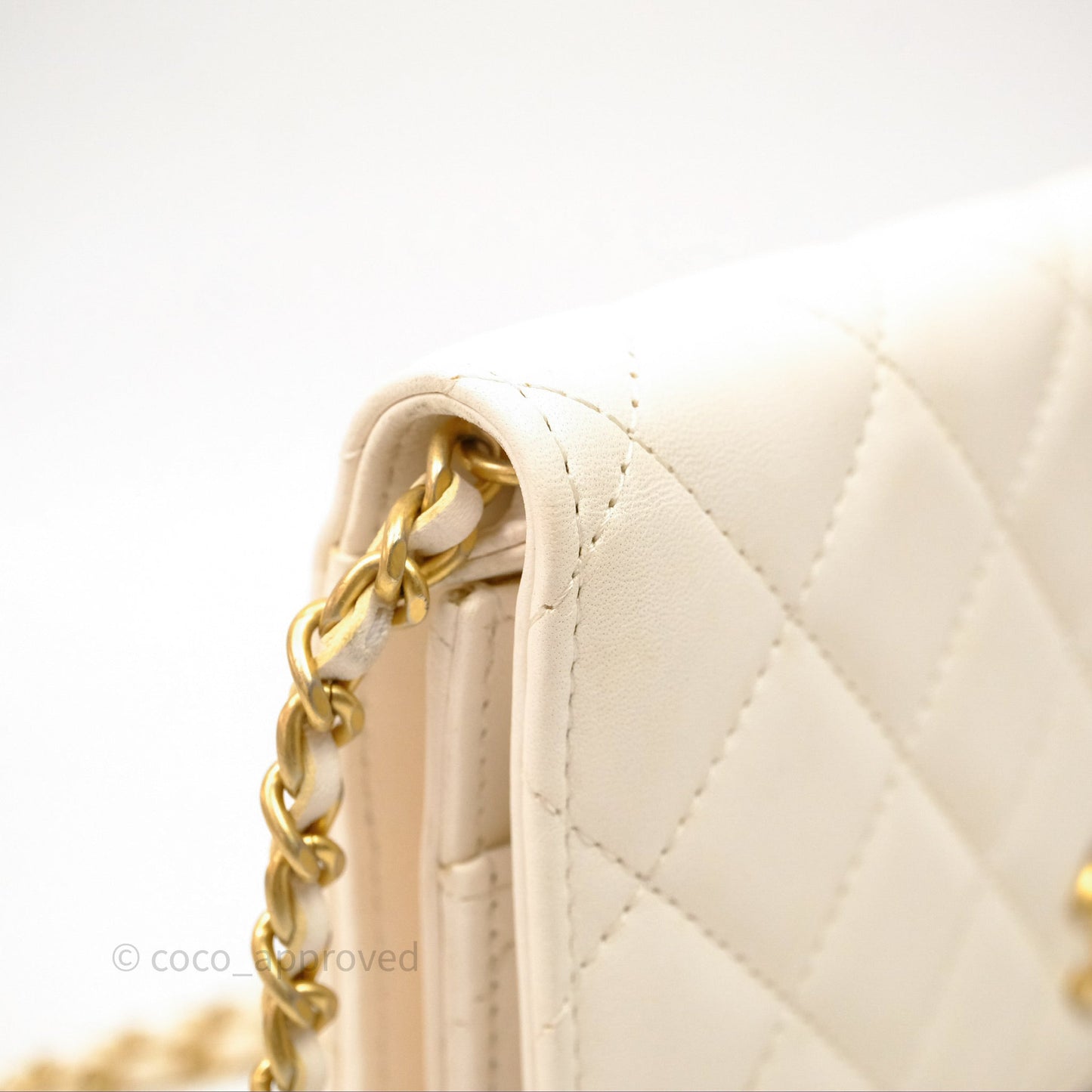 Chanel Quilted Pearl Crush Wallet on Chain WOC Ivory White Lambskin Aged Gold Hardware