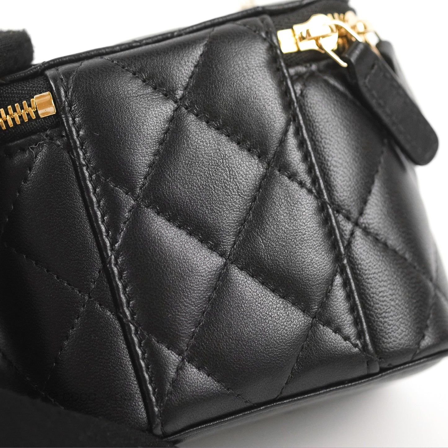 Chanel Mini Vanity With Charm Chain Black Lambskin Gold Hardware