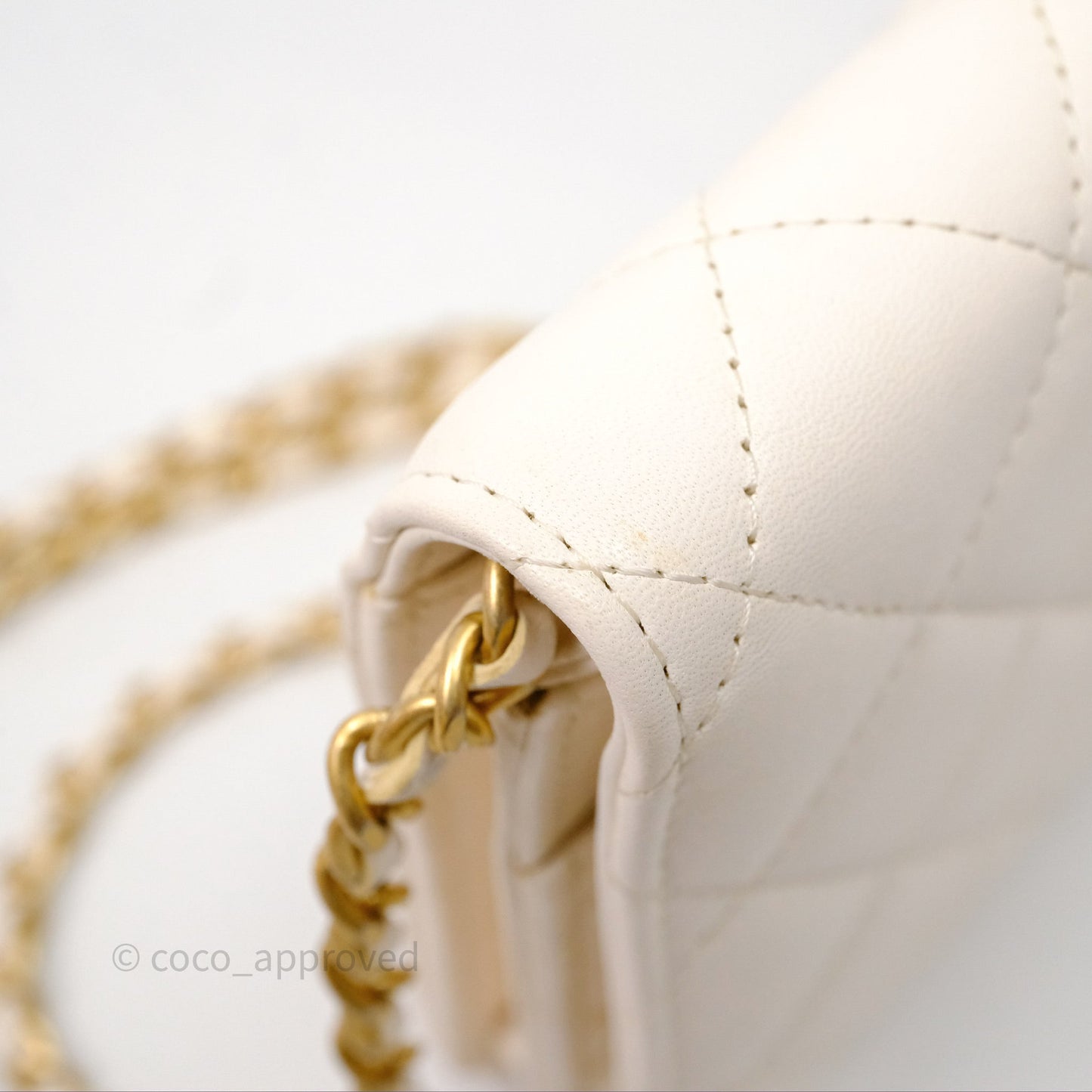 Chanel Quilted Pearl Crush Wallet on Chain WOC Ivory White Lambskin Aged Gold Hardware