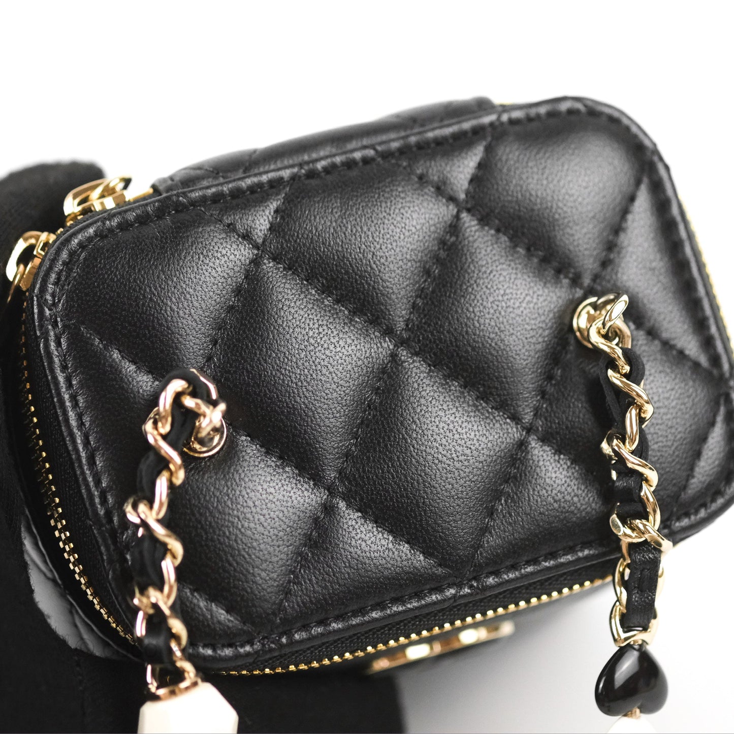 Chanel Mini Vanity With Charm Chain Black Lambskin Gold Hardware