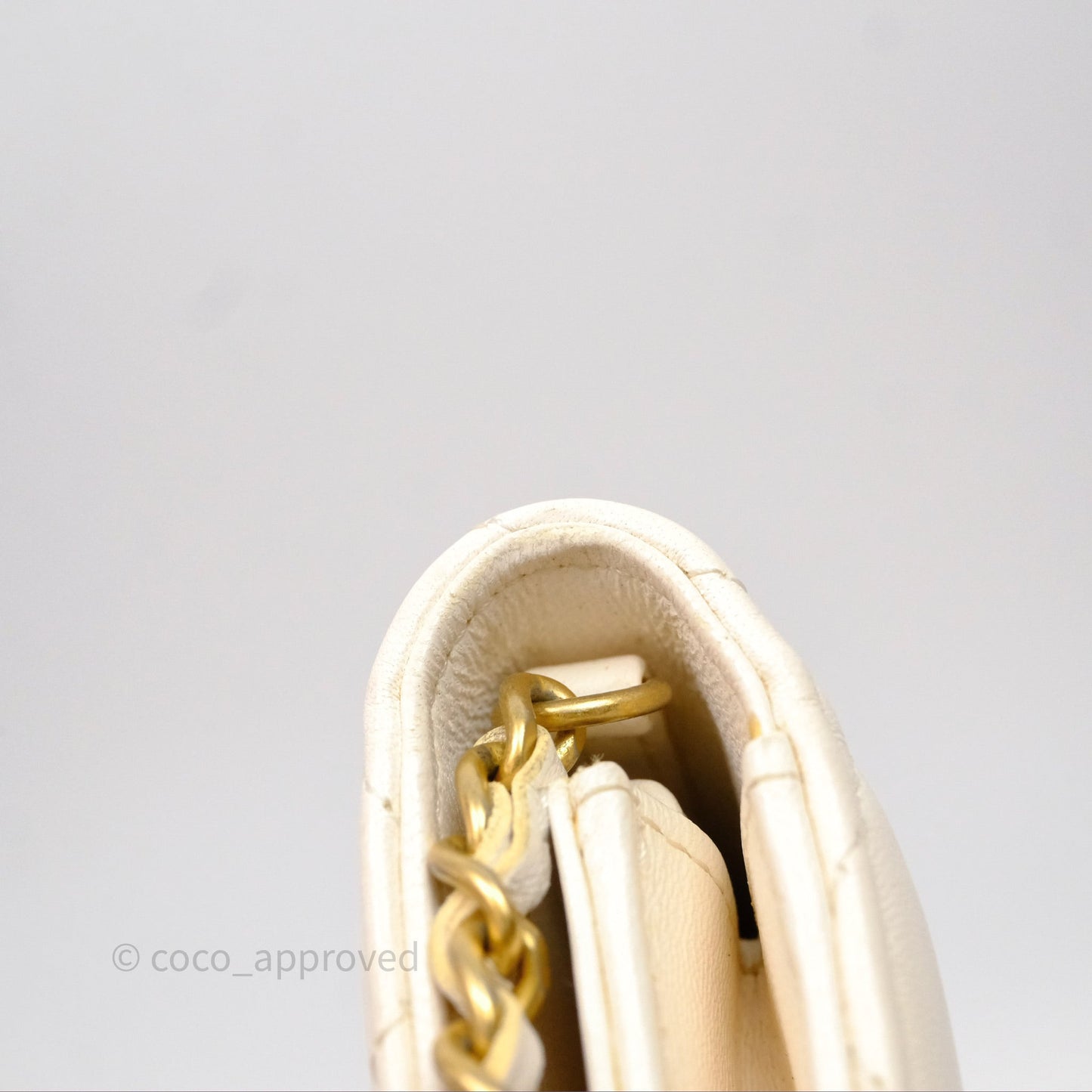 Chanel Quilted Pearl Crush Wallet on Chain WOC Ivory White Lambskin Aged Gold Hardware