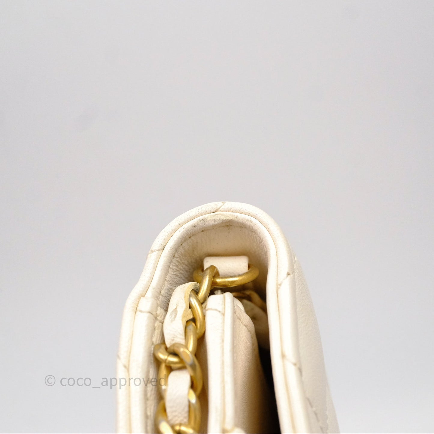 Chanel Quilted Pearl Crush Wallet on Chain WOC Ivory White Lambskin Aged Gold Hardware