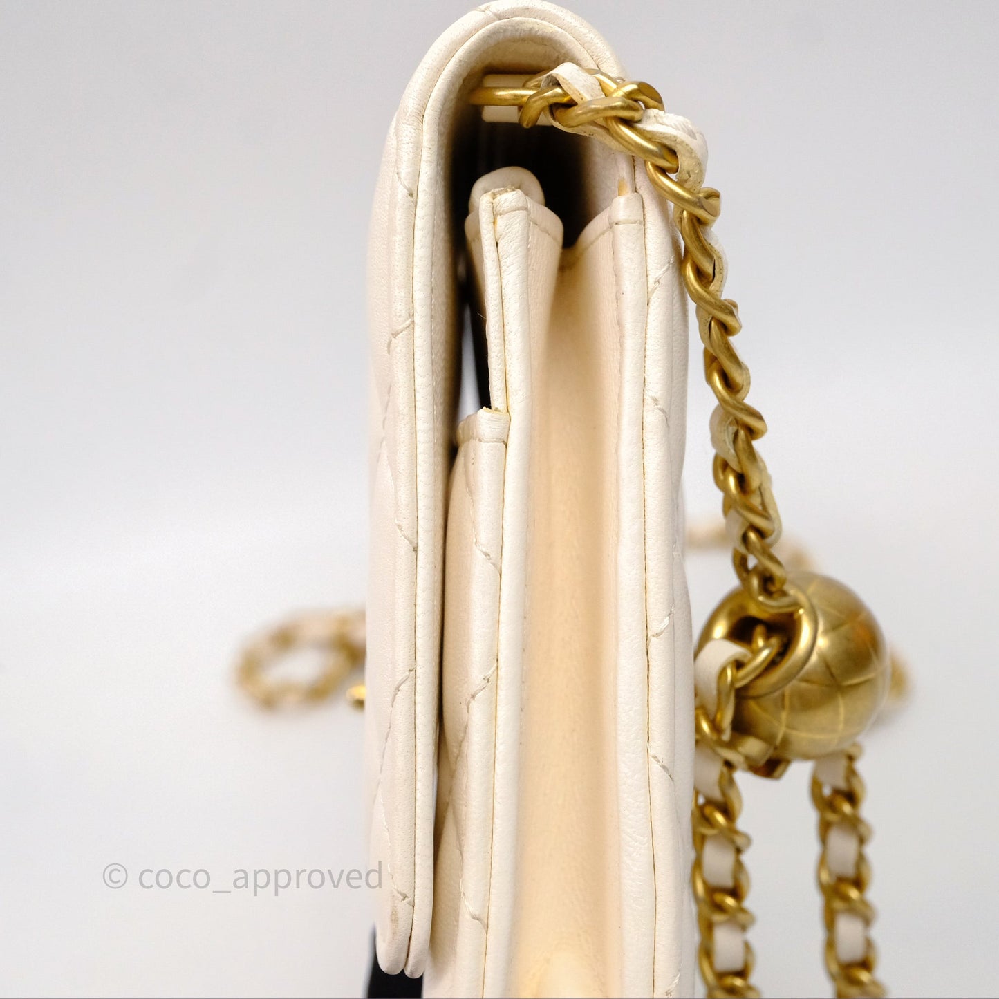 Chanel Quilted Pearl Crush Wallet on Chain WOC Ivory White Lambskin Aged Gold Hardware