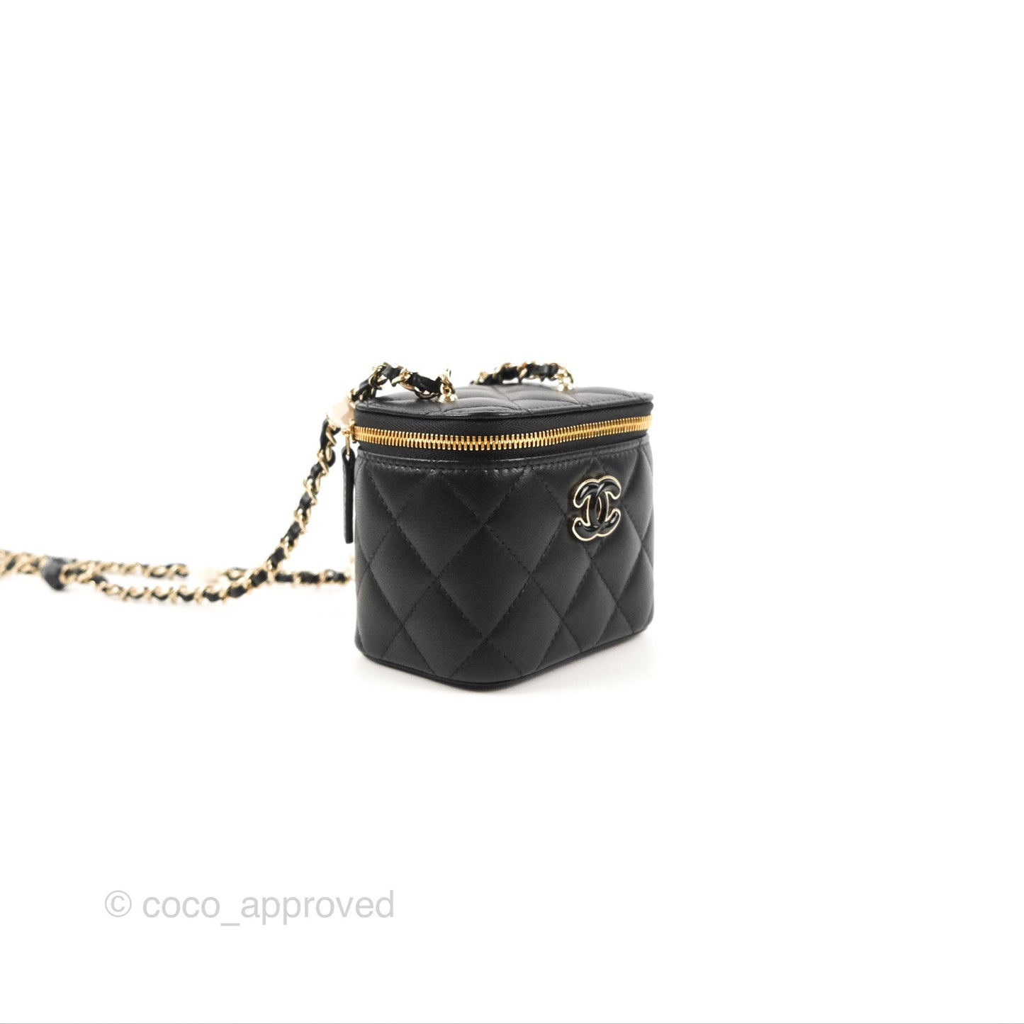 Chanel Mini Vanity With Charm Chain Black Lambskin Gold Hardware