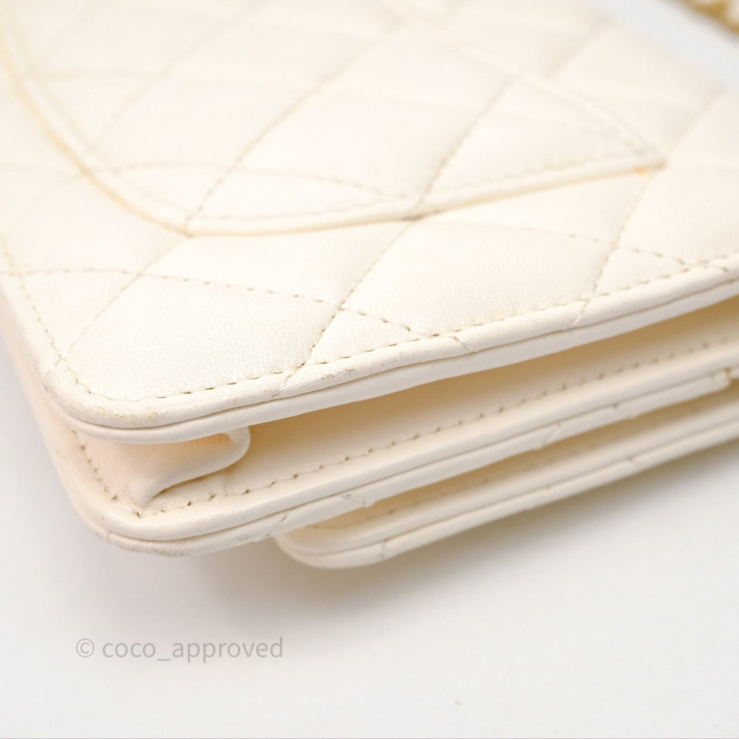 Chanel Quilted Pearl Crush Wallet on Chain WOC Ivory White Lambskin Aged Gold Hardware