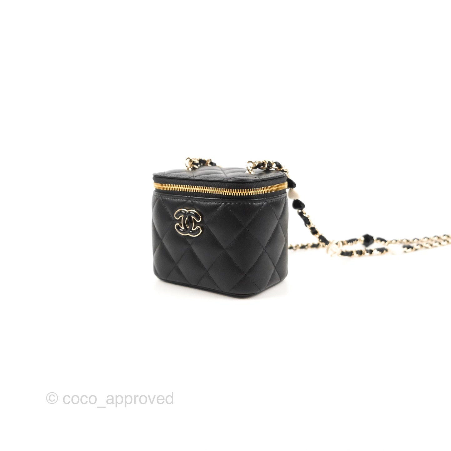 Chanel Mini Vanity With Charm Chain Black Lambskin Gold Hardware