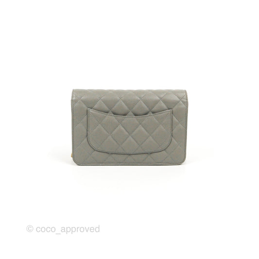 Chanel Quilted Classic Wallet on Chain WOC Grey Caviar Gold Hardware