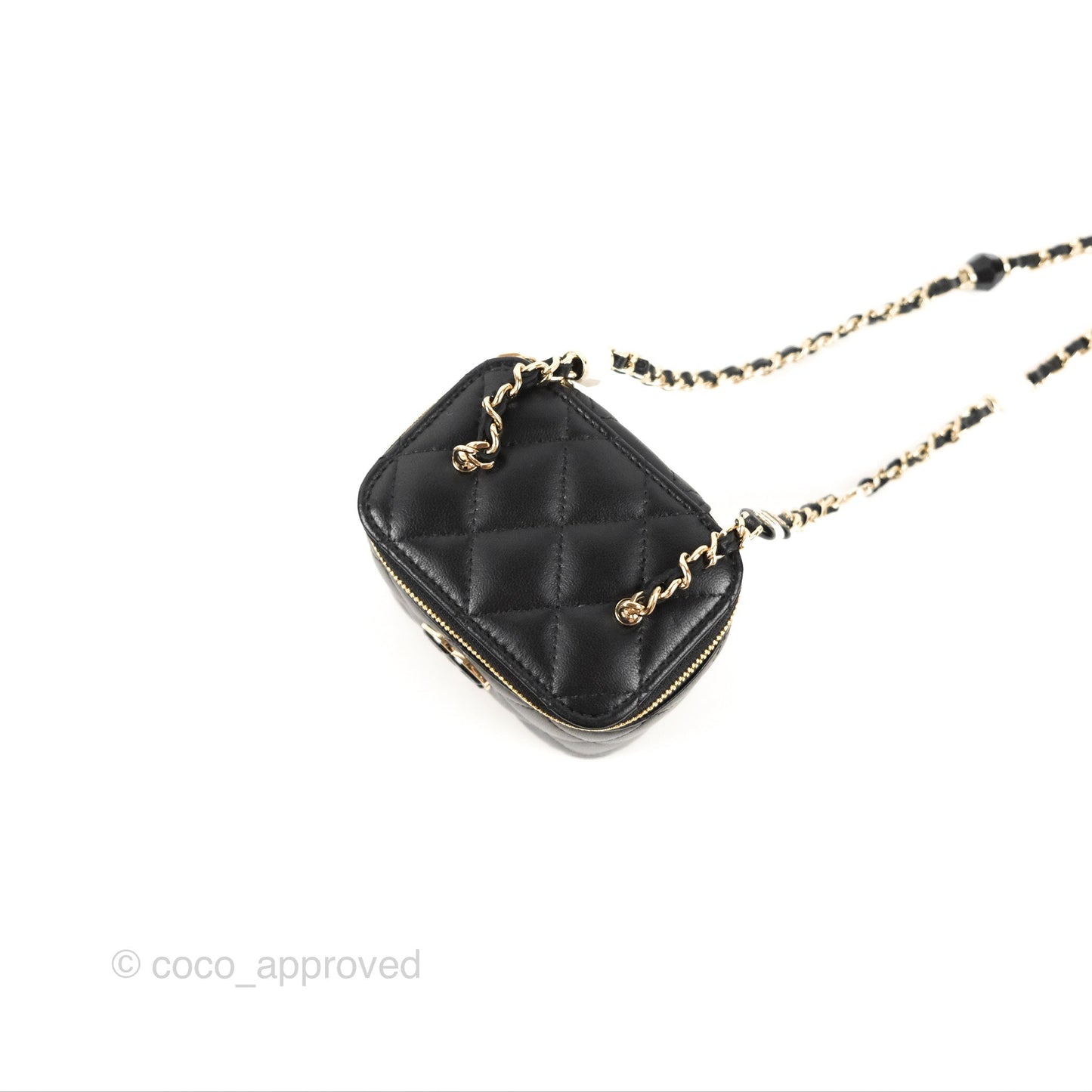 Chanel Mini Vanity With Charm Chain Black Lambskin Gold Hardware