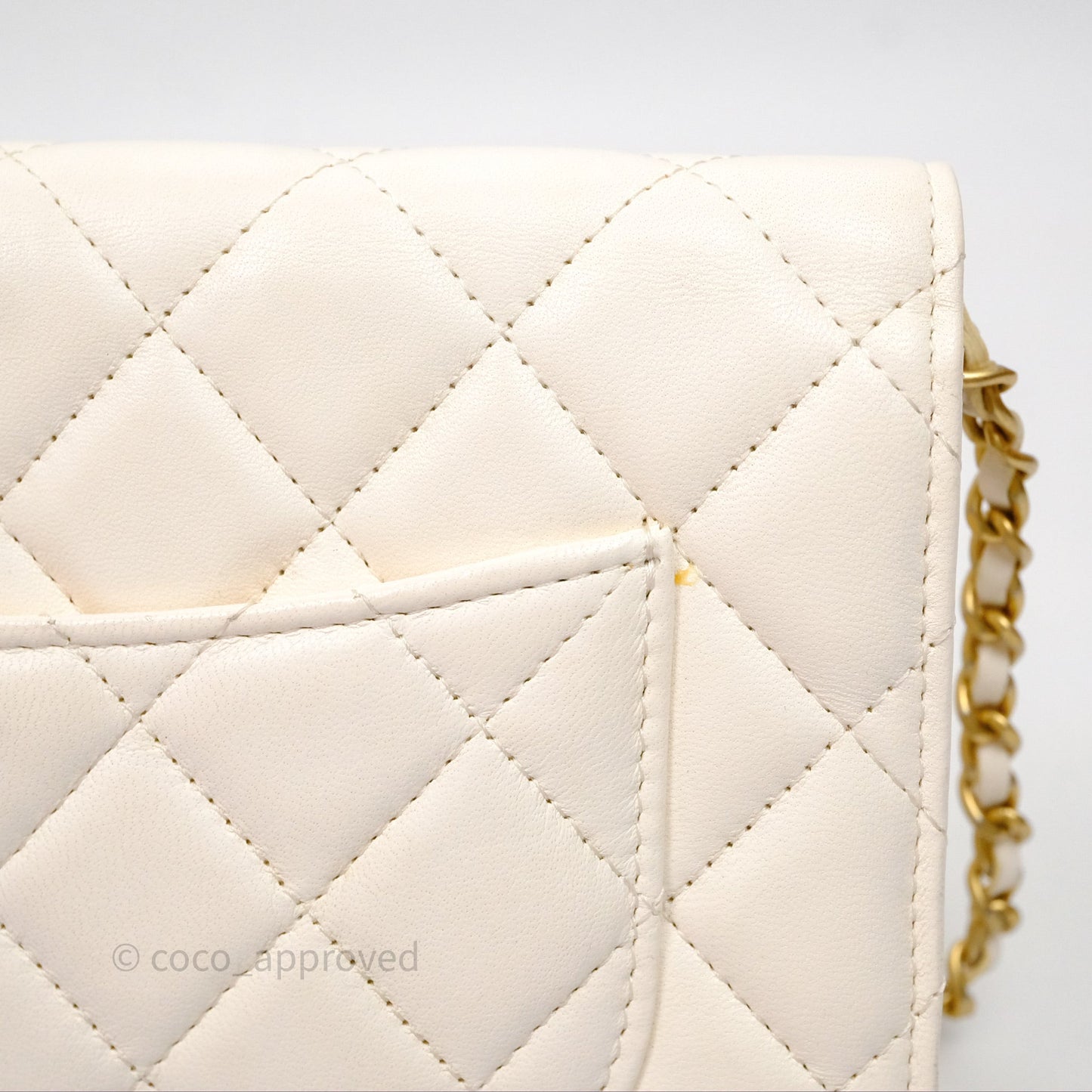 Chanel Quilted Pearl Crush Wallet on Chain WOC Ivory White Lambskin Aged Gold Hardware