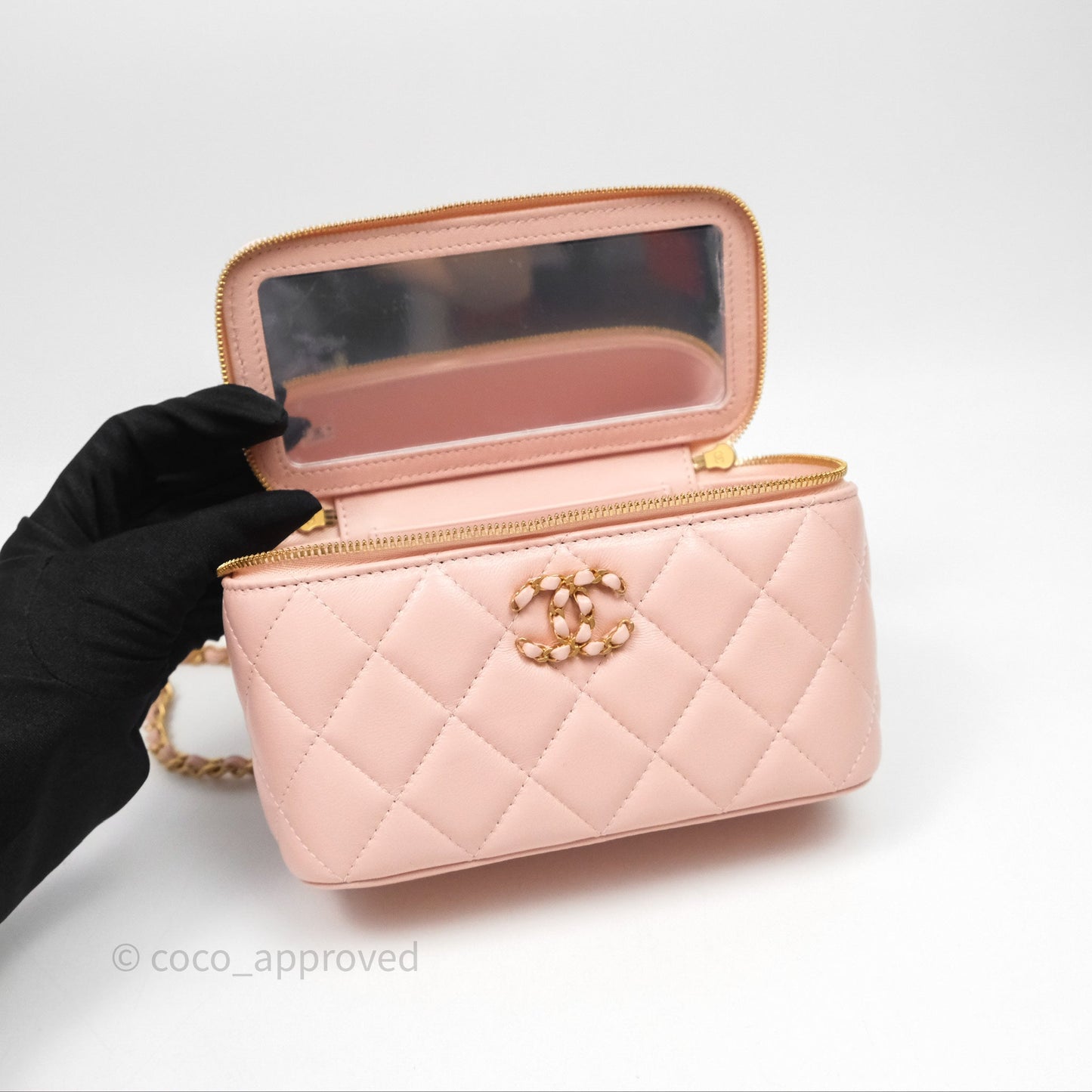 Chanel Vanity Rectangular Top Handle Pink Lambskin Gold Hardware