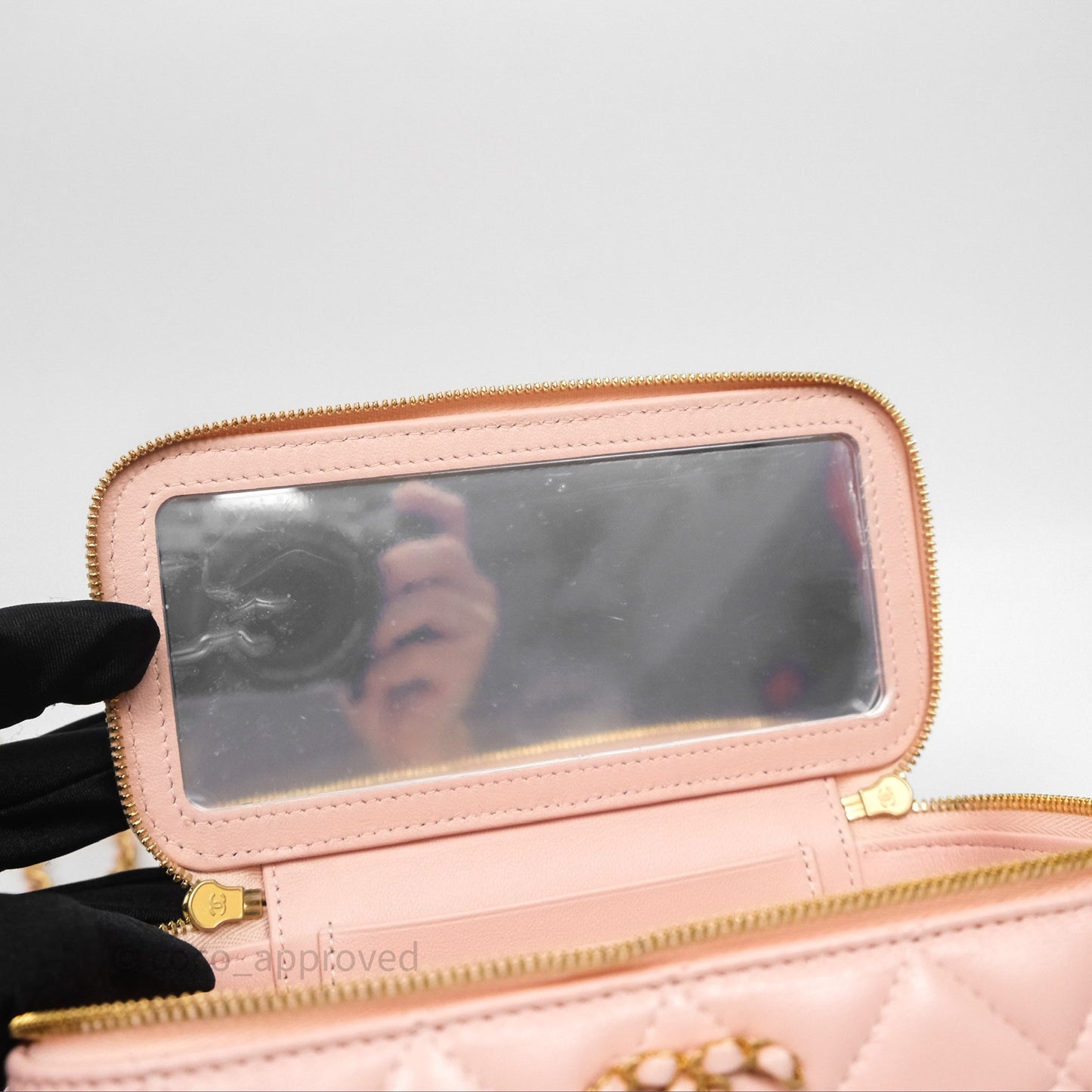 Chanel Vanity Rectangular Top Handle Pink Lambskin Gold Hardware