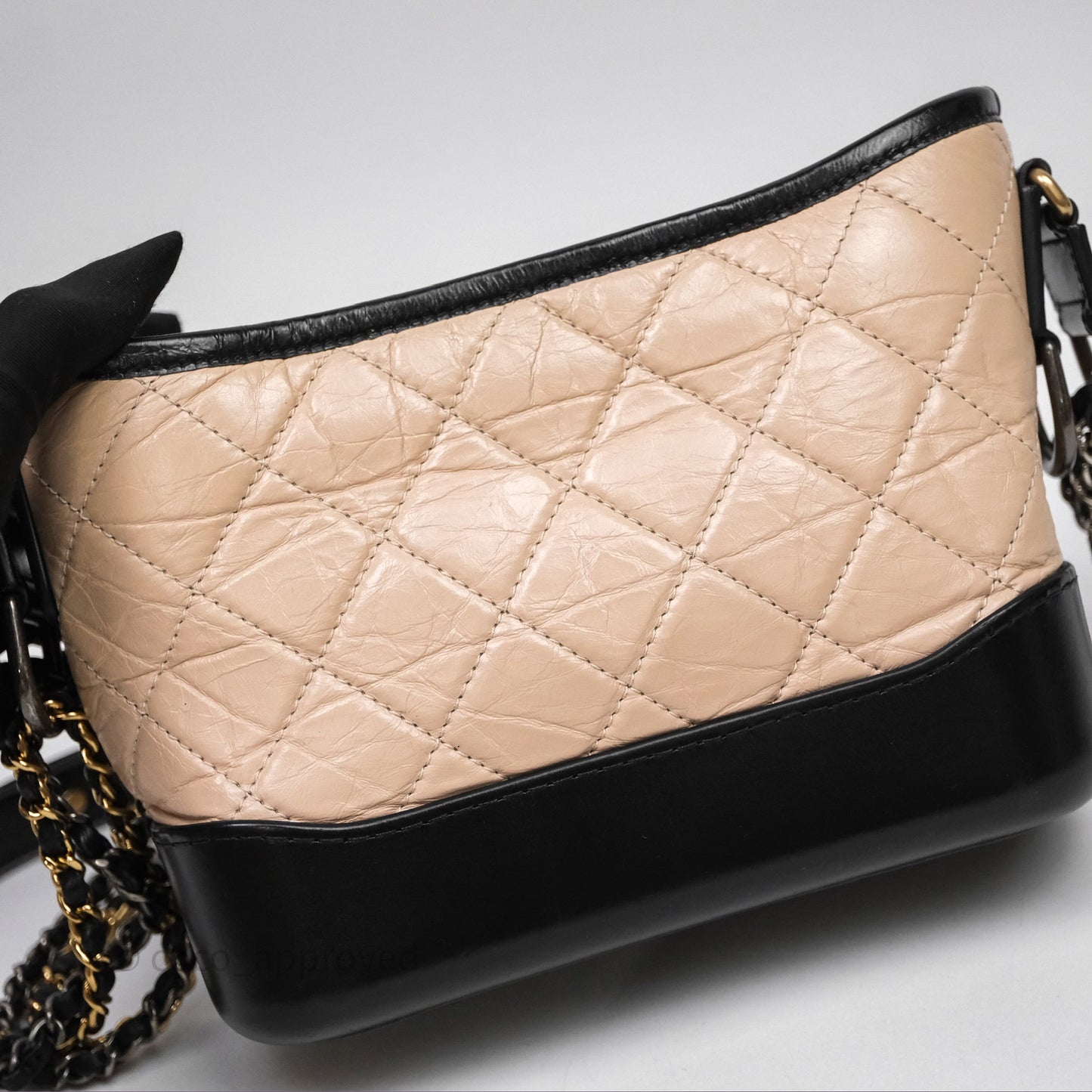 Chanel Small Gabrielle Hobo Quilted Black Beige Aged Calfskin