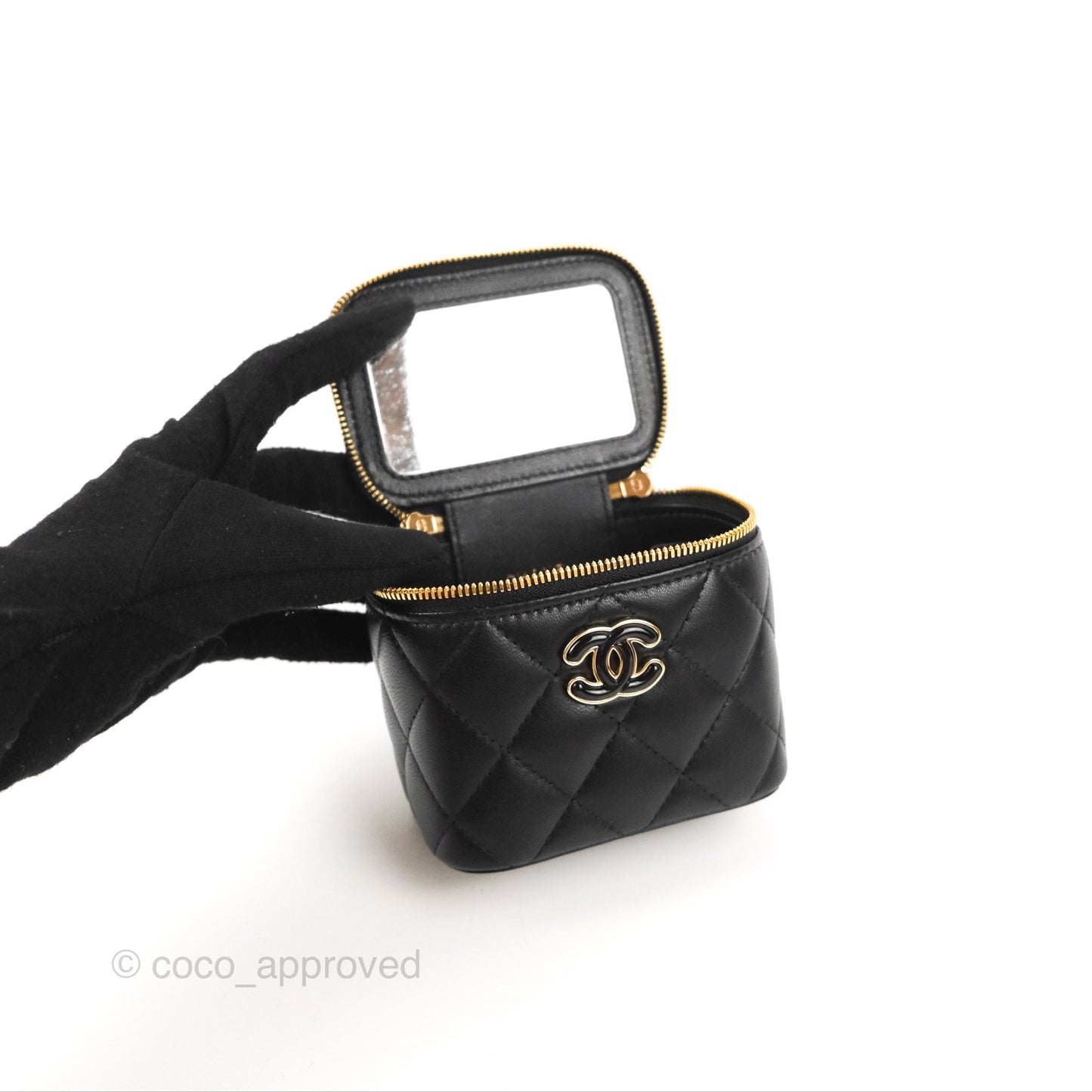 Chanel Mini Vanity With Charm Chain Black Lambskin Gold Hardware