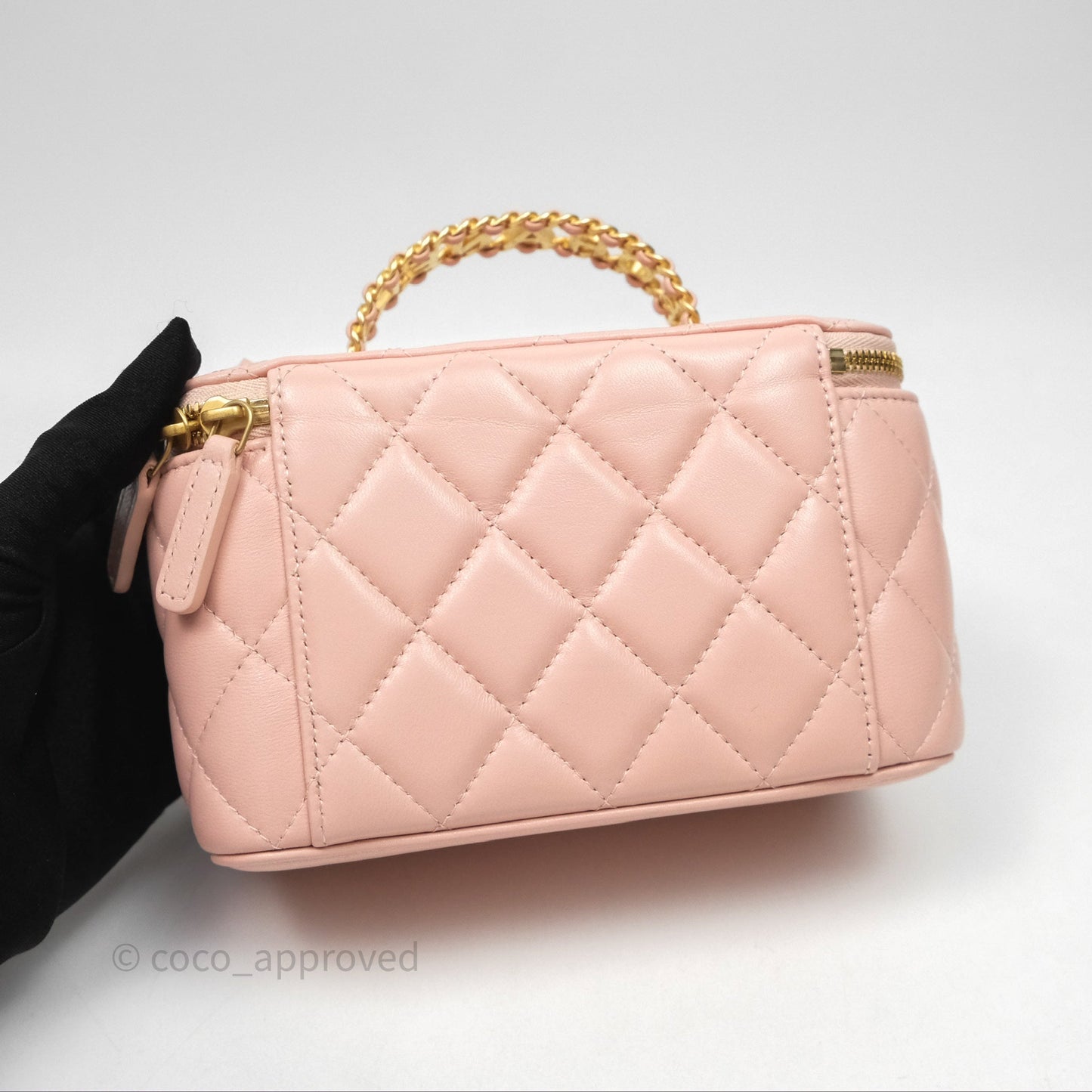 Chanel Vanity Rectangular Top Handle Pink Lambskin Gold Hardware