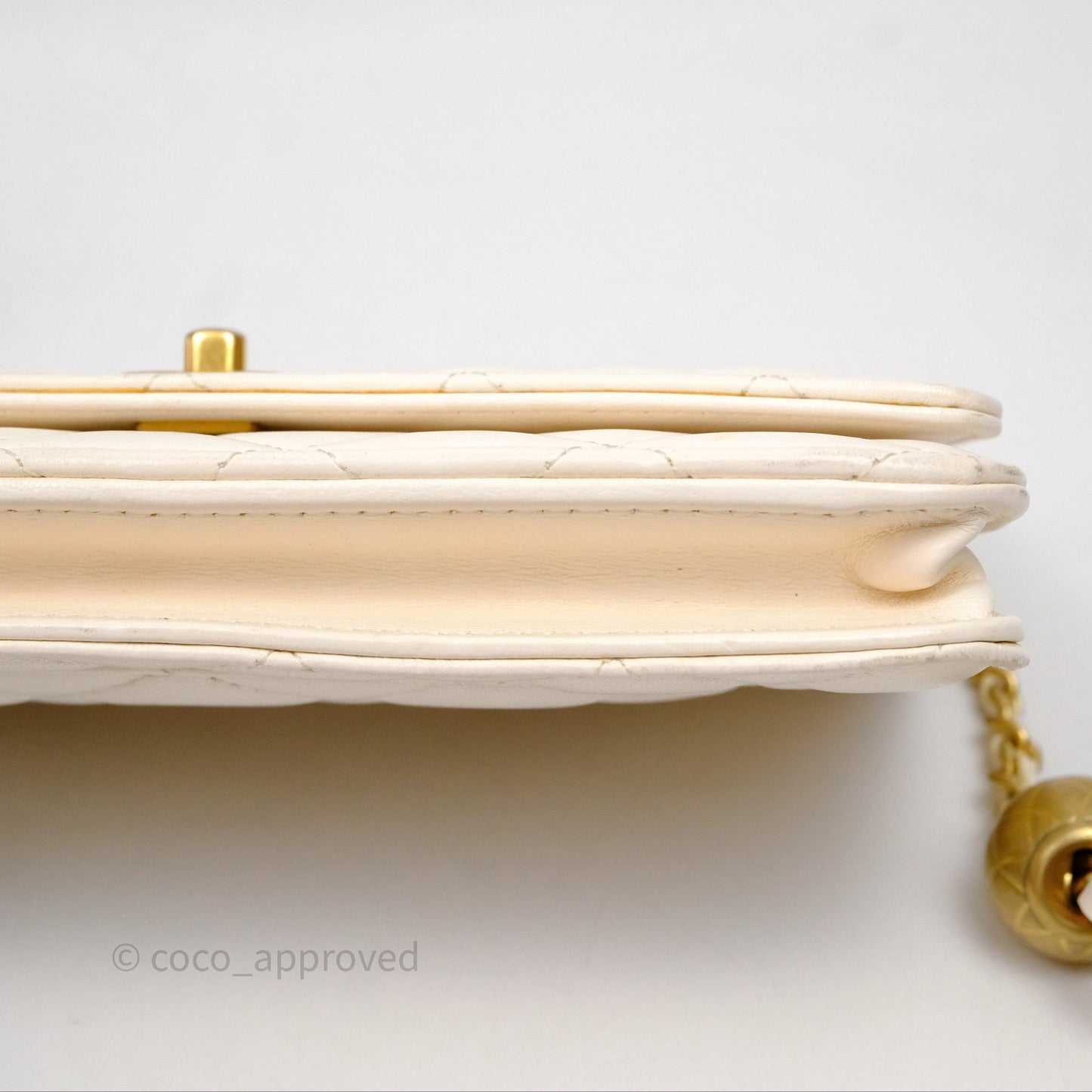 Chanel Quilted Pearl Crush Wallet on Chain WOC Ivory White Lambskin Aged Gold Hardware