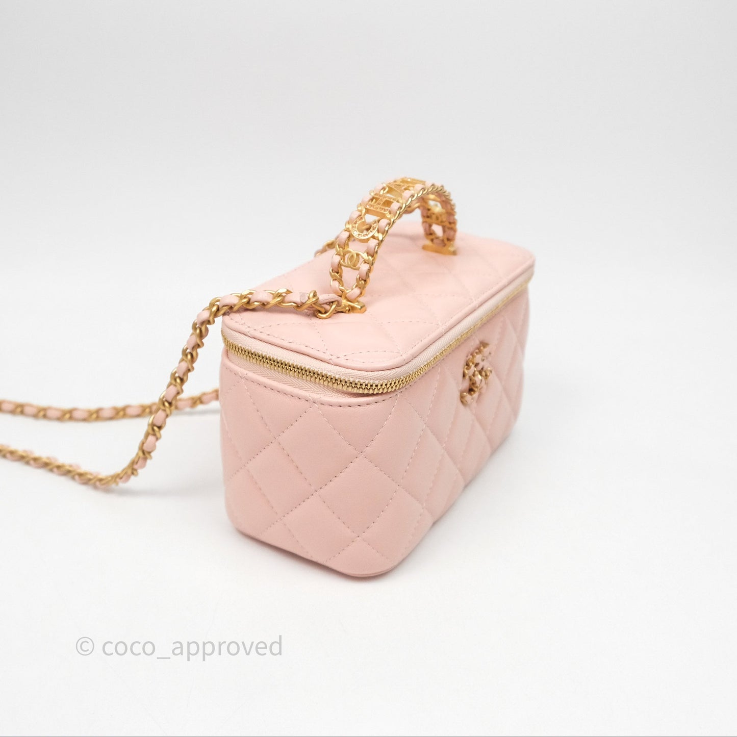 Chanel Vanity Rectangular Top Handle Pink Lambskin Gold Hardware