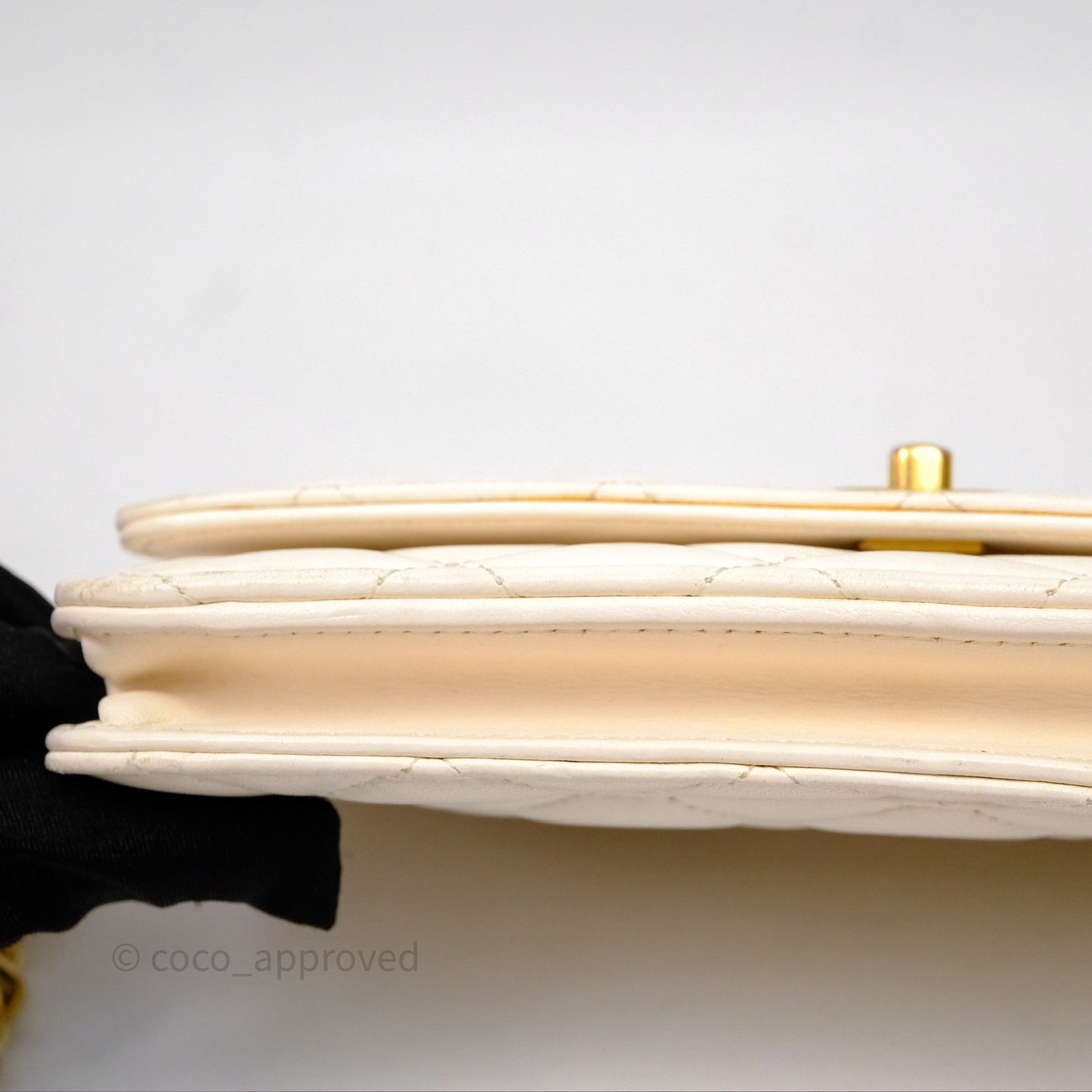 Chanel Quilted Pearl Crush Wallet on Chain WOC Ivory White Lambskin Aged Gold Hardware