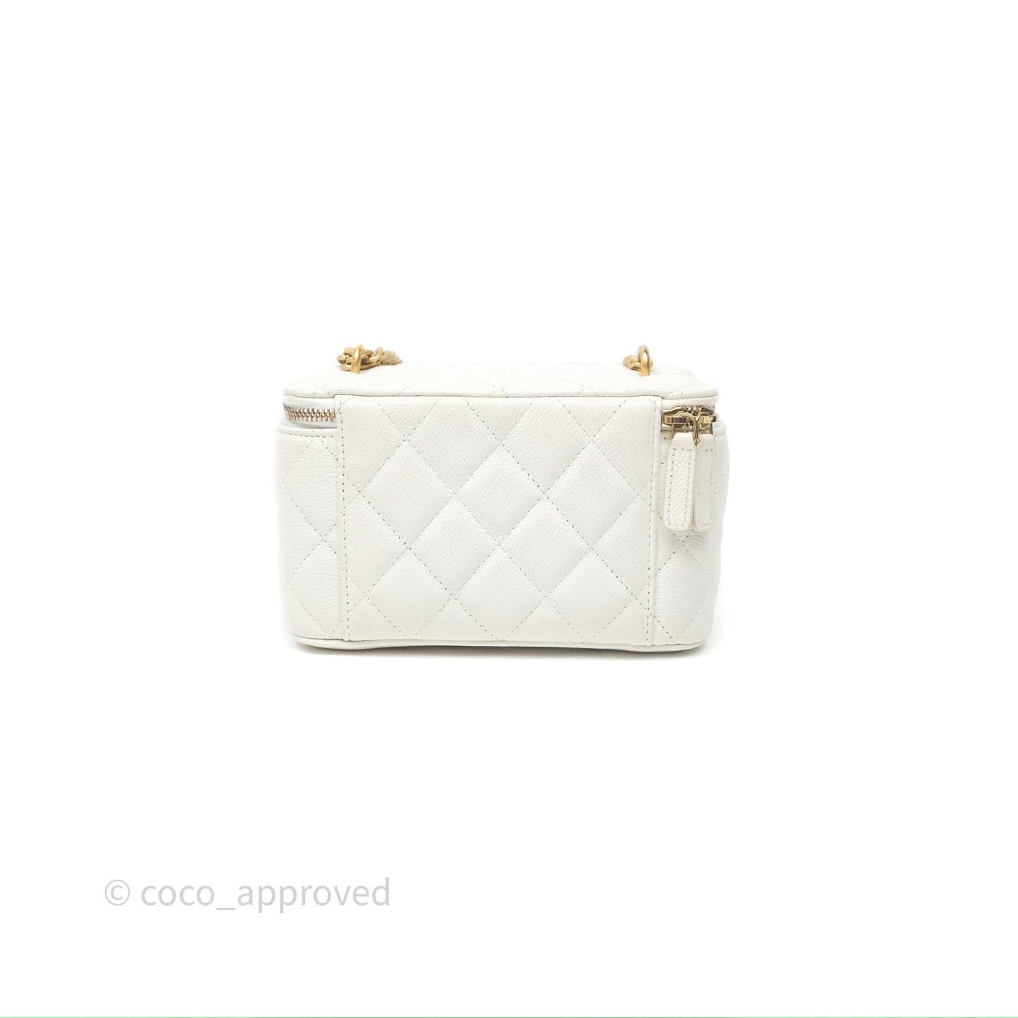 Chanel Vanity with Heart Adjustable Chain White Caviar Aged Gold Hardware
